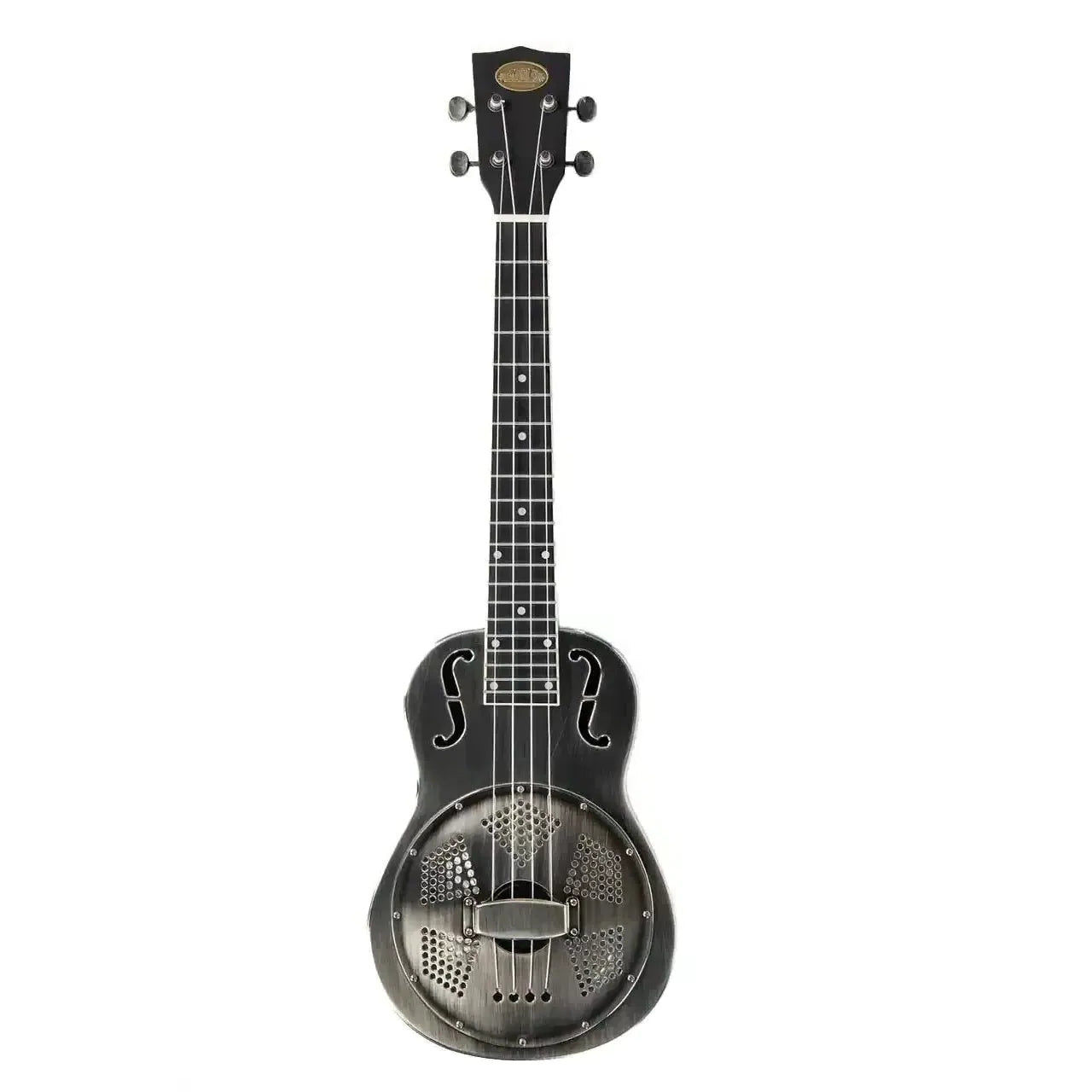 Kala Resonator Tenor Ukulele with brushed nickel bell-brass body, mahogany neck, and dark fretboard.