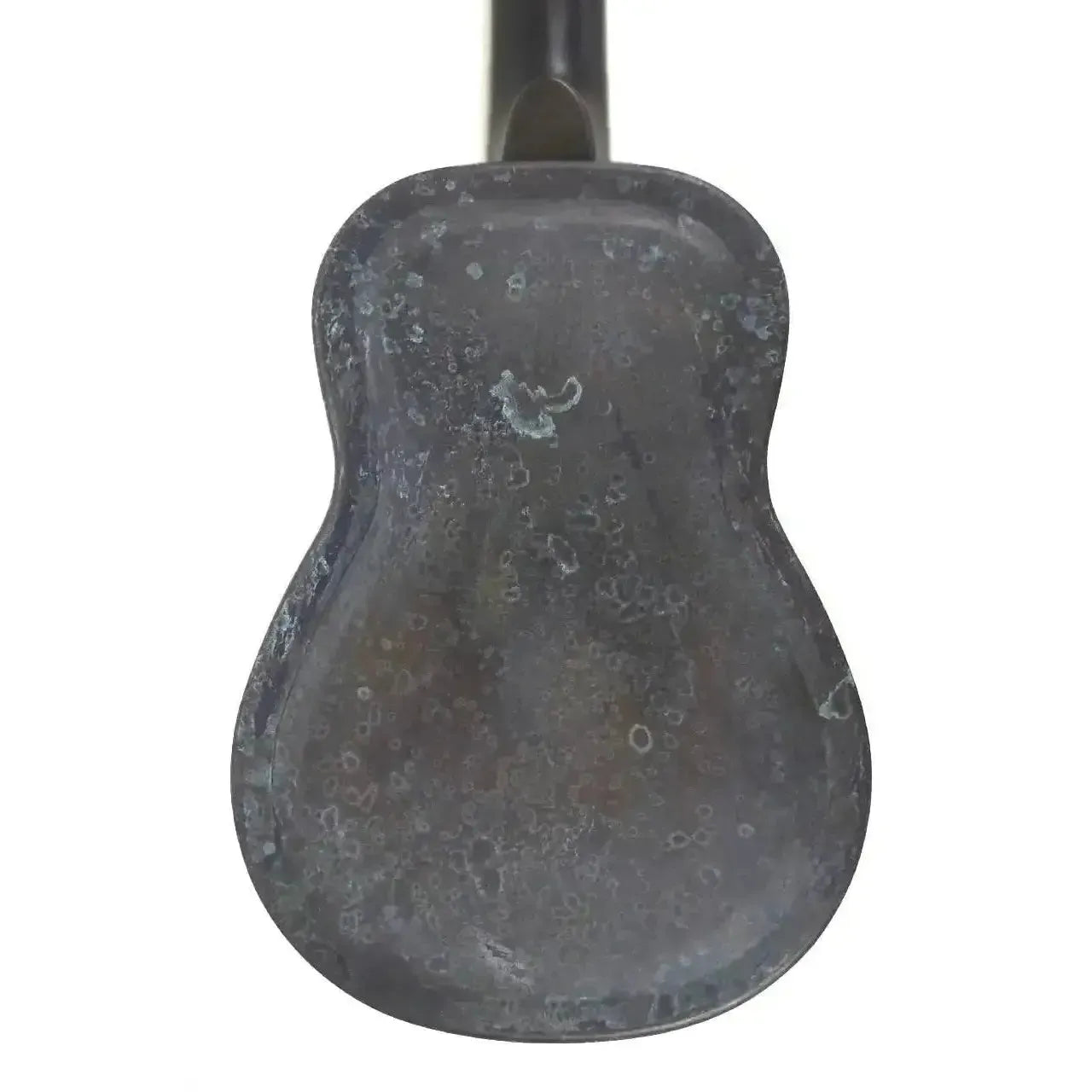 Back of Kala Antique Copper Resonator Baritone Ukulele, showing distressed matte finish.