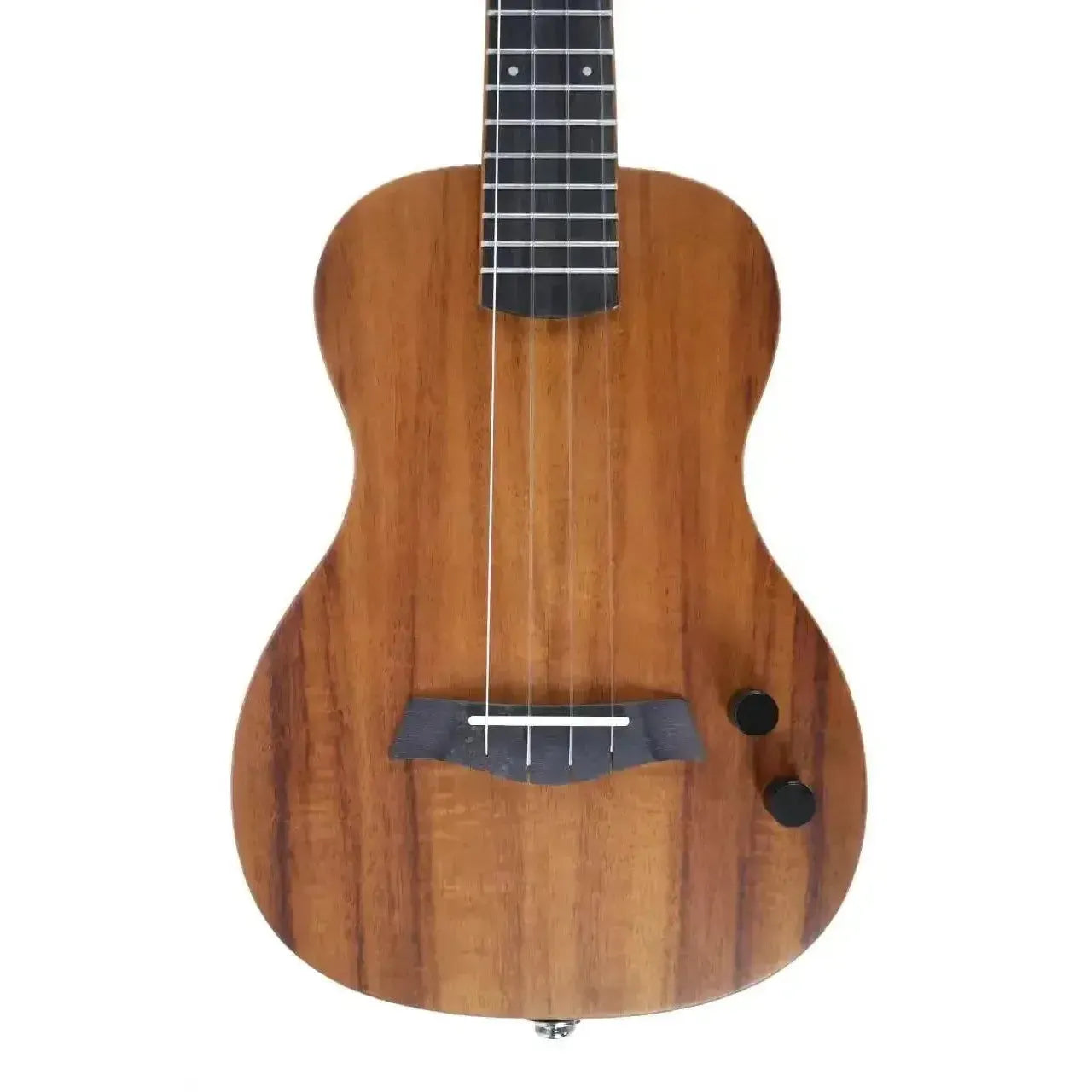Kala SB-ACA-T Solid Body Acacia Top Electric Tenor Ukulele with dark fretboard and control knobs.