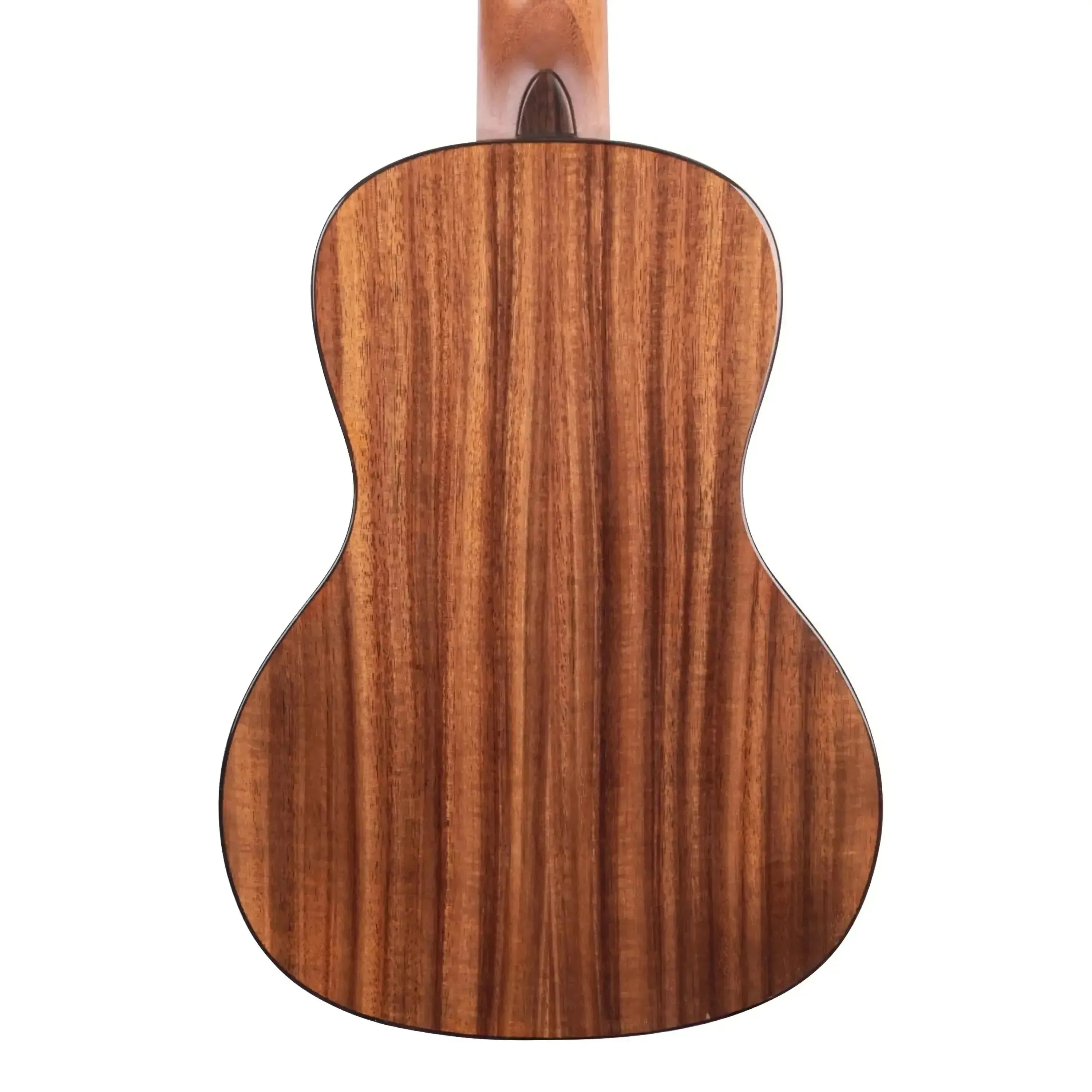 Back of a Kala SCAC-C Concert Ukulele, showcasing its high-gloss acacia wood with dark rosewood binding.