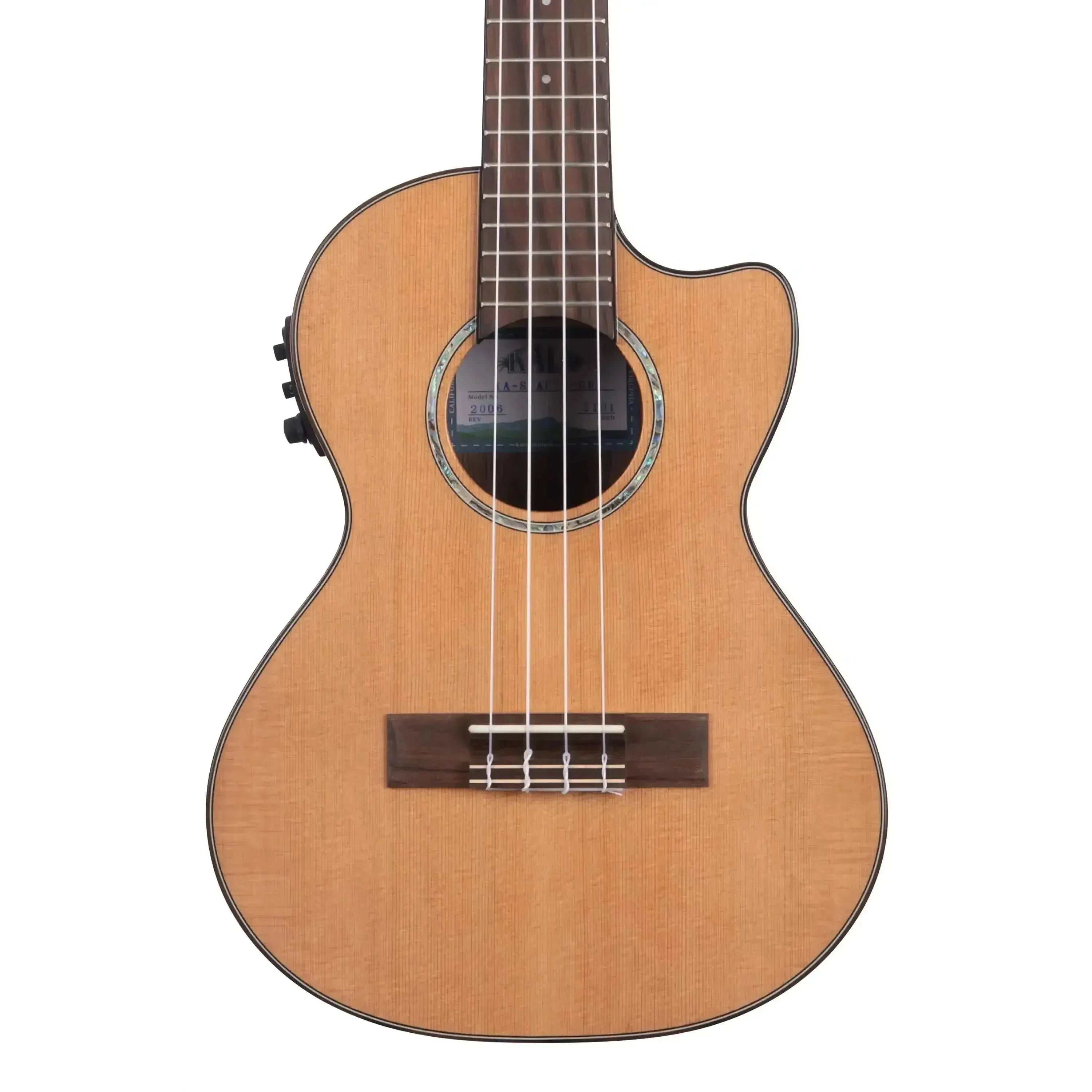 Kala SCAC-T-CE tenor ukulele with solid cedar top, cutaway body, and Fishman Kula electronics.