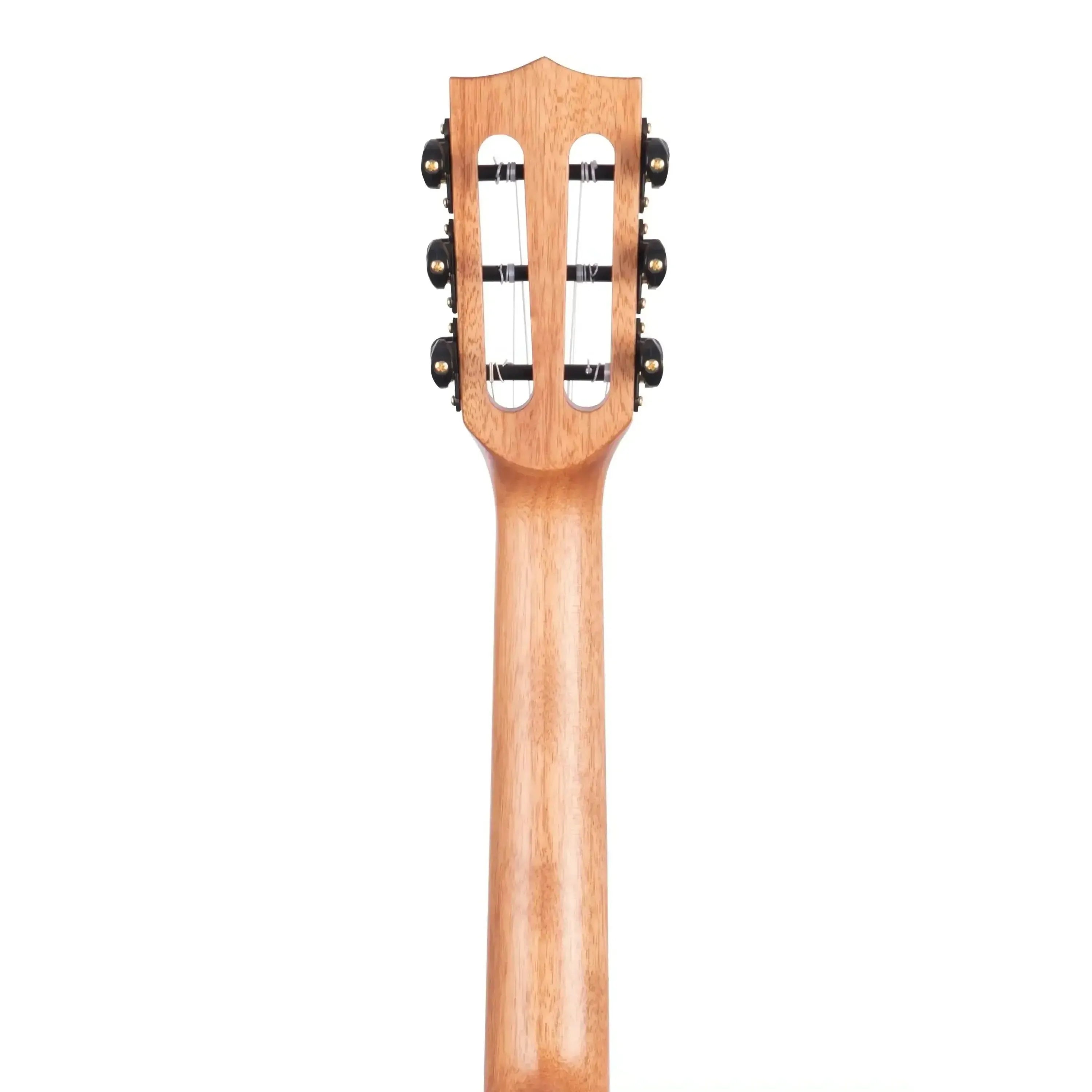 Back of Kala SCAC-T6 6-string tenor ukulele headstock and mahogany neck with black tuners.