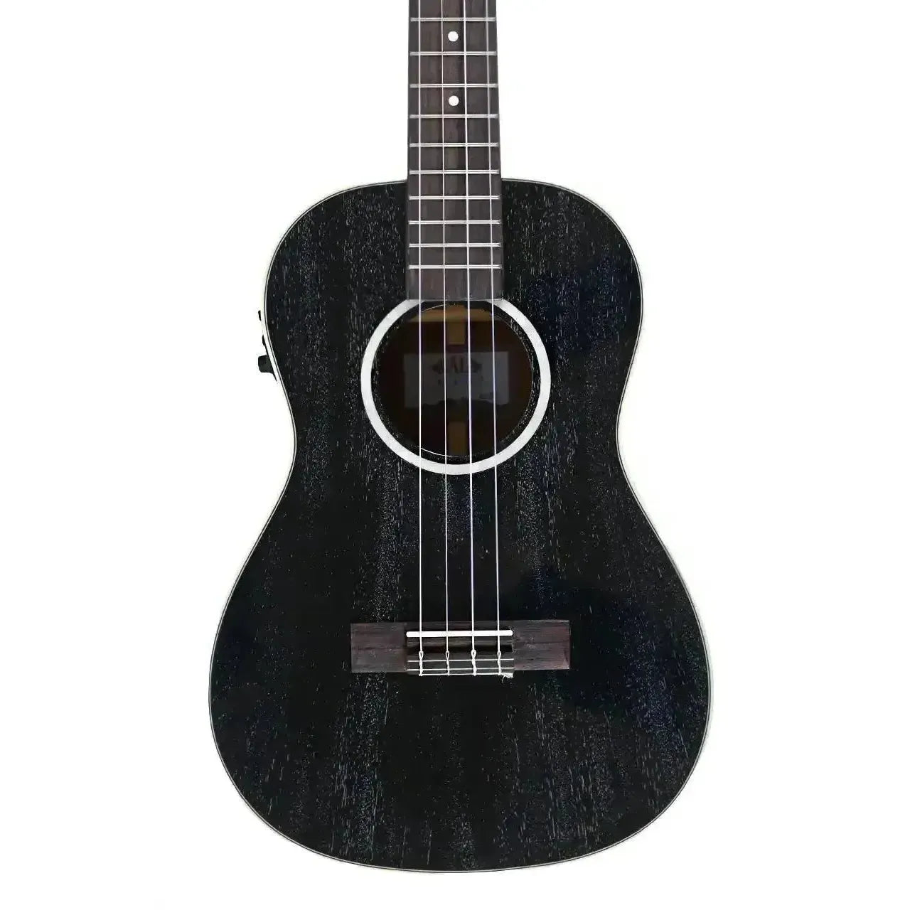 Kala SDH-BE Salt & Pepper Doghair Mahogany Baritone Ukulele with white binding and electronics.