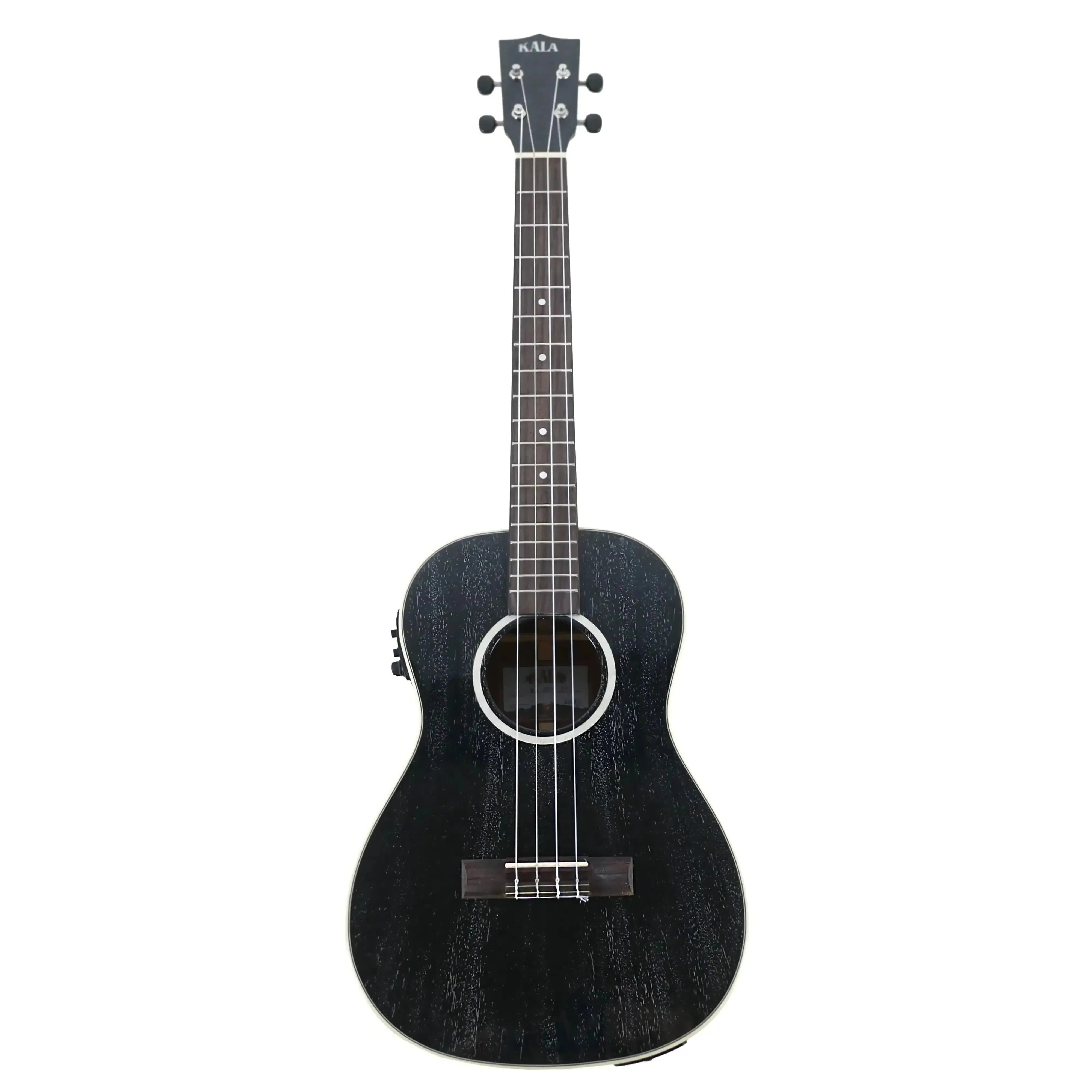 Kala SDH-BE Solid Salt & Pepper Doghair Mahogany Baritone Ukulele, black gloss finish.