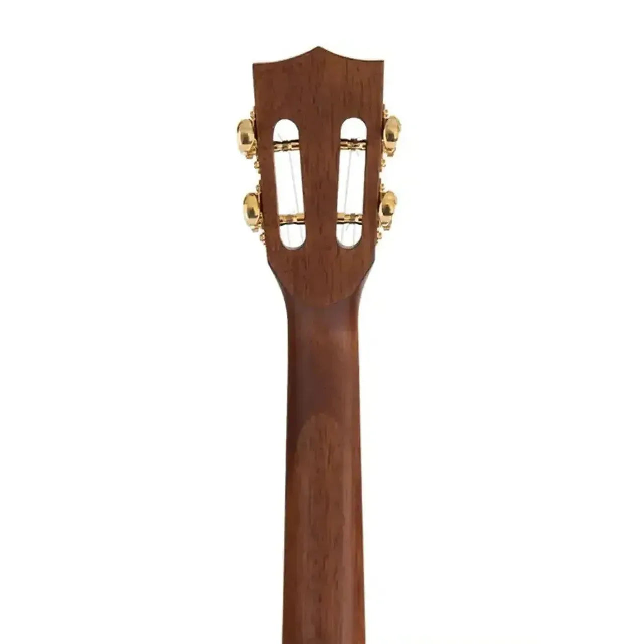 Kala SKCG Concert Ukulele's mahogany neck and slotted headstock with gold tuners.