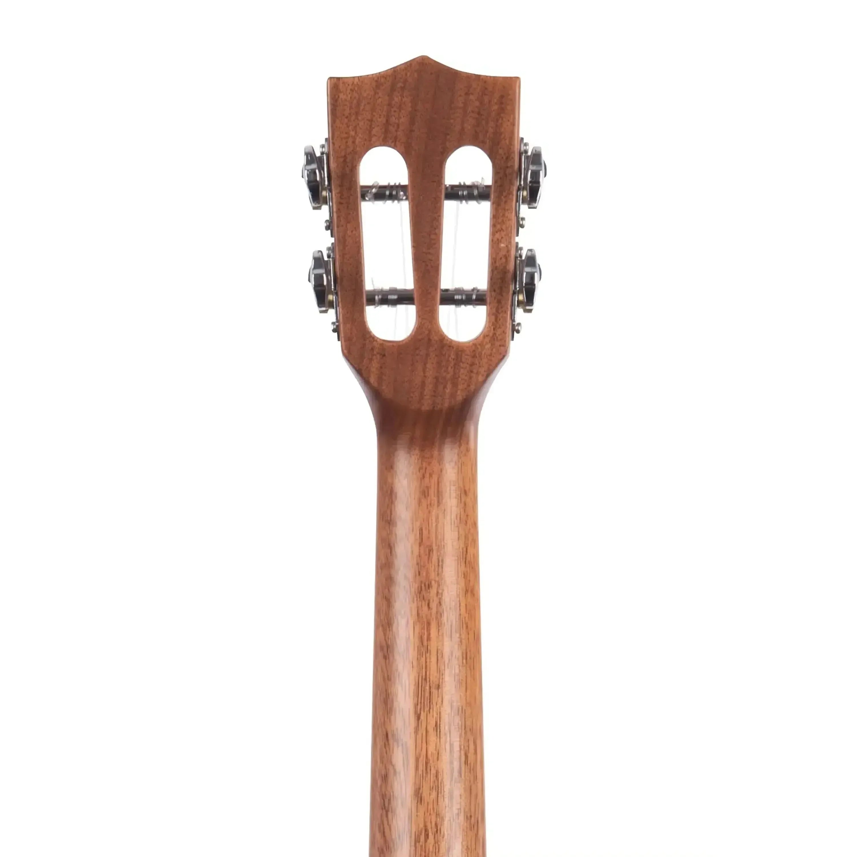 Kala SMH-TG-CE Tenor Ukulele's solid mahogany neck and slotted headstock with tuners.