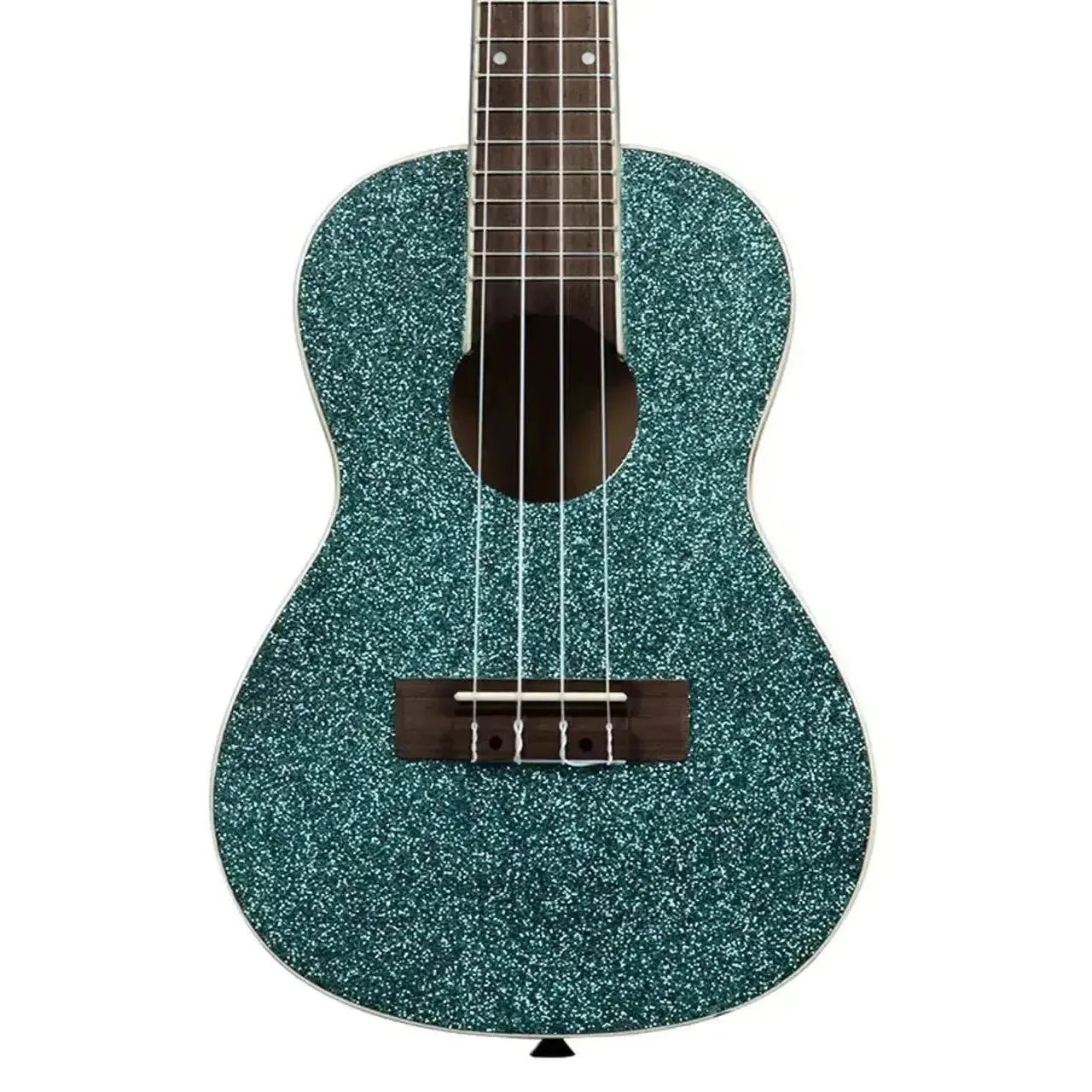 Kala SPRK-AQUA Blue Sparkle Concert Ukulele with gloss finish, cream binding, and black bridge.
