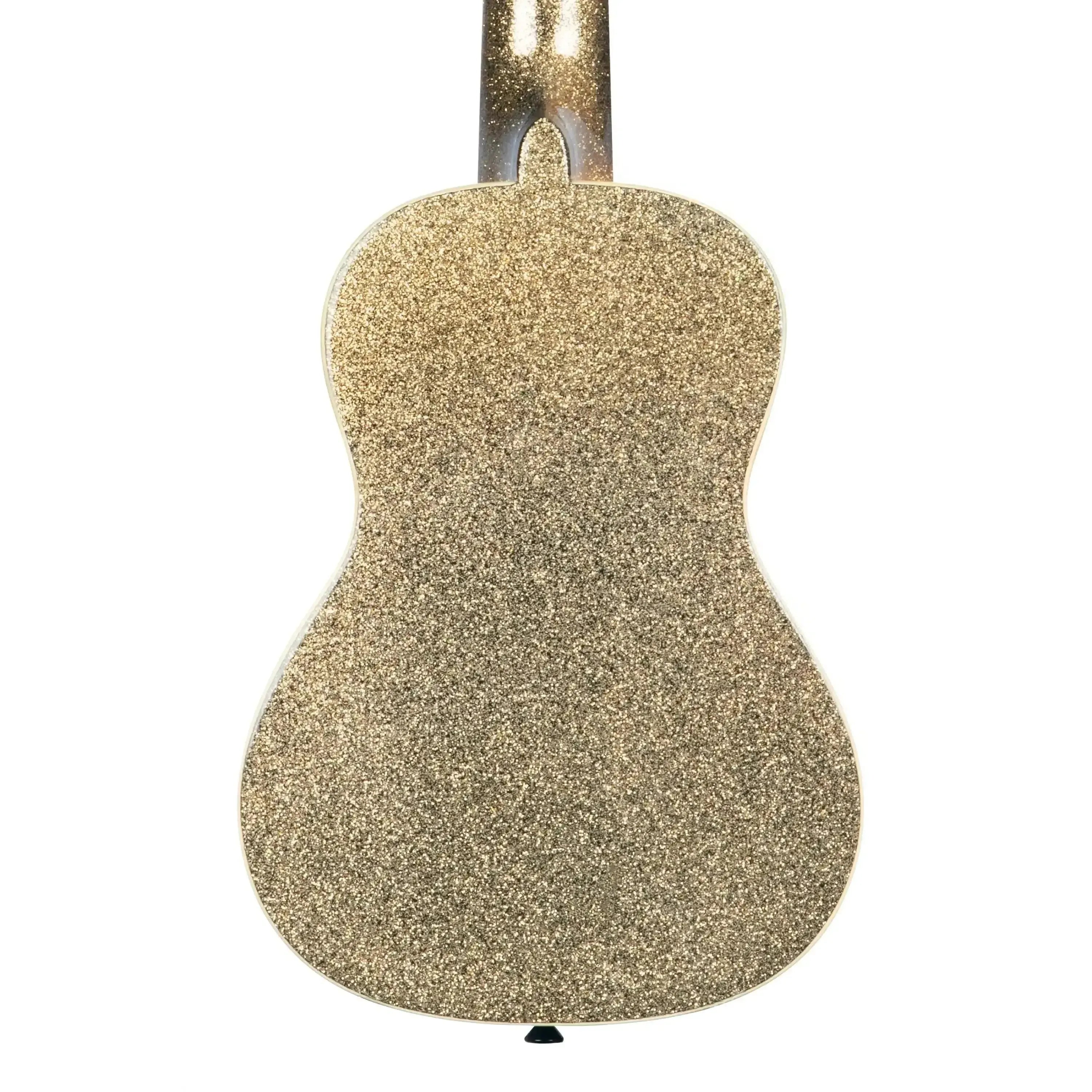 Back of a Kala SPRK-GOLD Concert Ukulele with a stunning gold sparkle finish and cream binding.