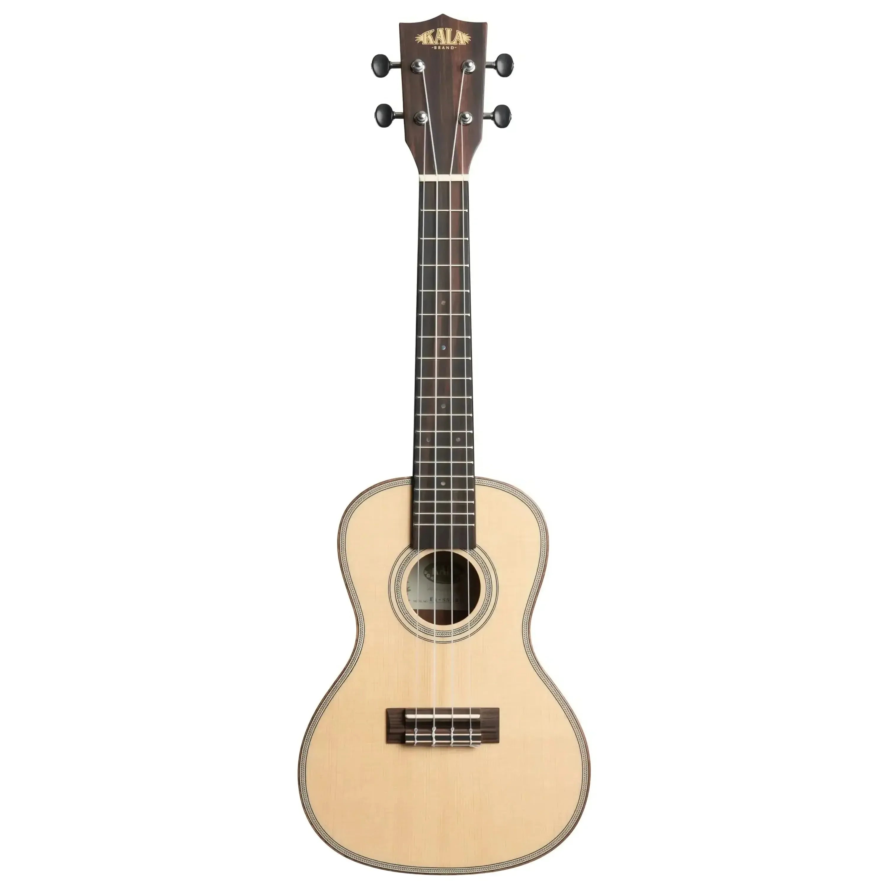 Kala SSEBY-C Concert Ukulele with light spruce top, dark ebony fingerboard, and mahogany binding.