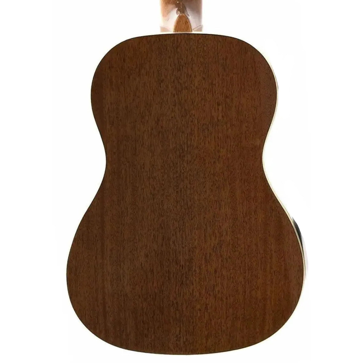 Back of a Kala SSMHG-B Sunburst Baritone Ukulele, showing its dark brown wood grain.