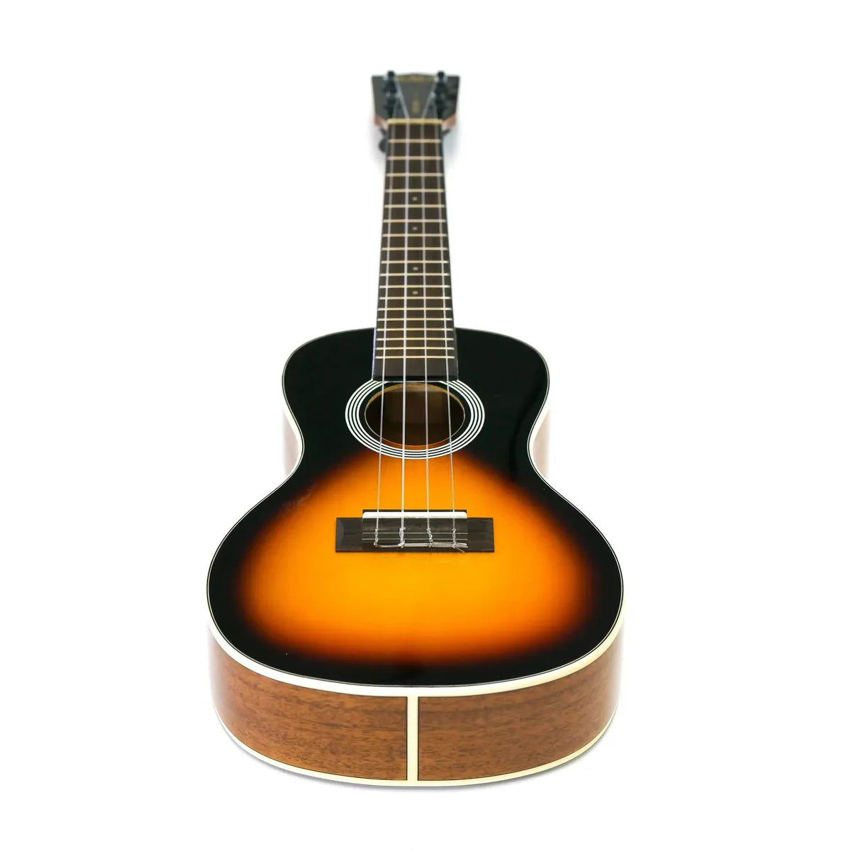 Kala SSMHG-C concert ukulele with gloss sunburst finish, amber center fading to black, and mahogany sides.