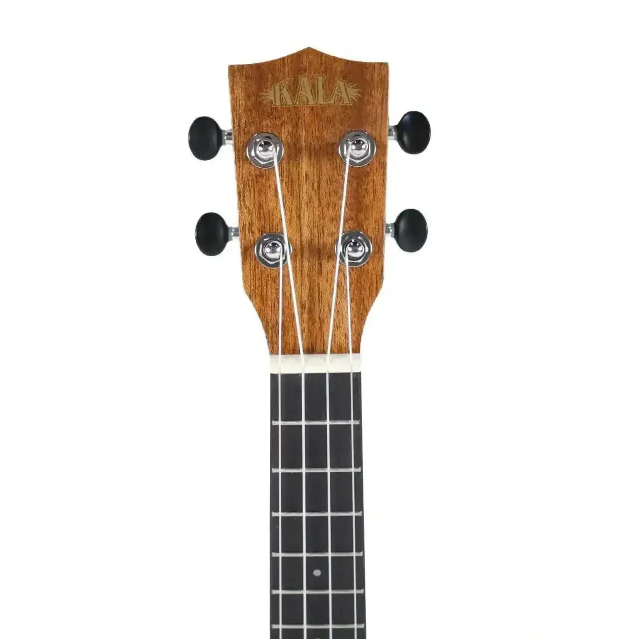 Kala SSTU-C ukulele headstock and mahogany neck with rosewood fretboard and black tuners.