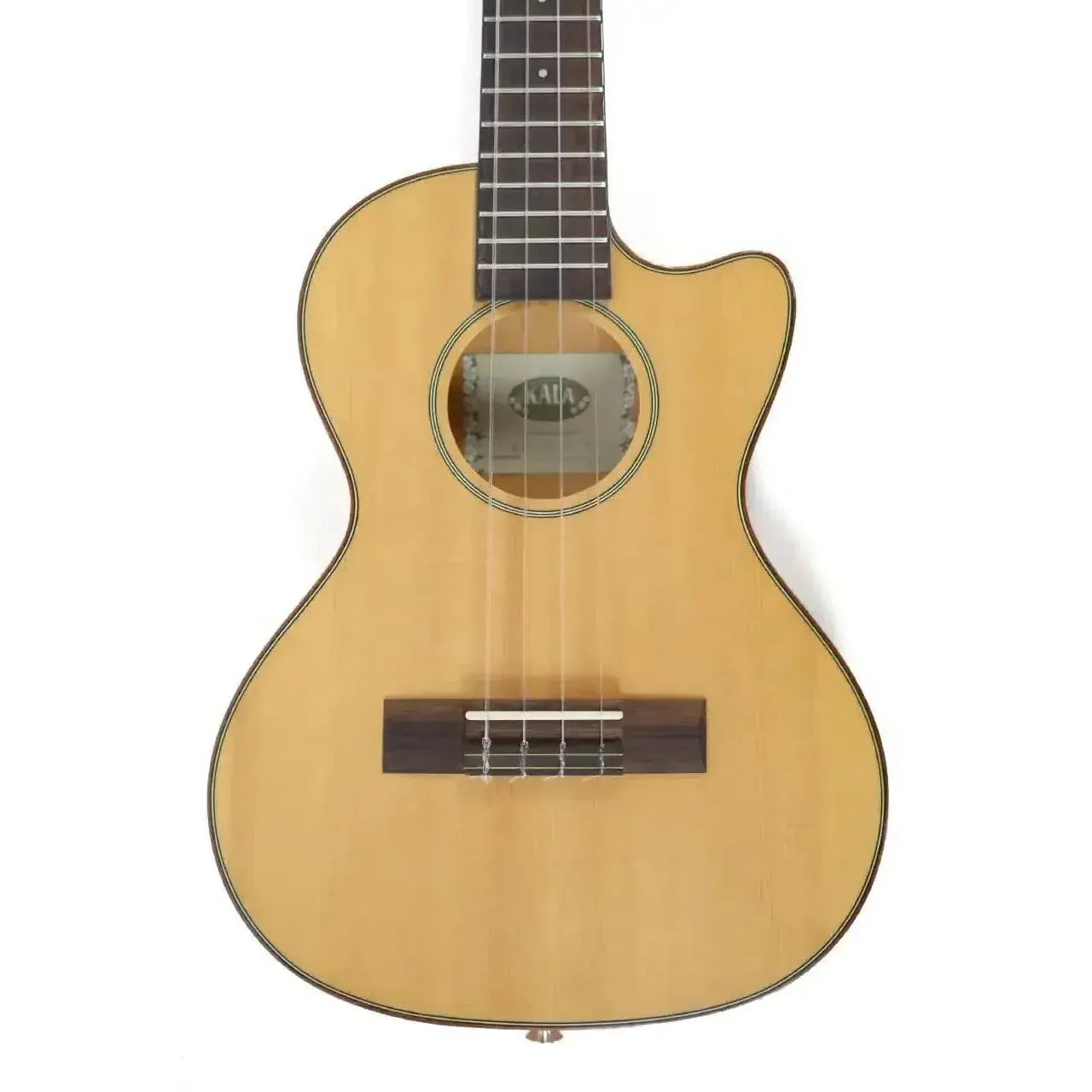 Kala Travel Thinbody Tenor Ukulele with light spruce top, dark rosewood bridge, and cutaway design.