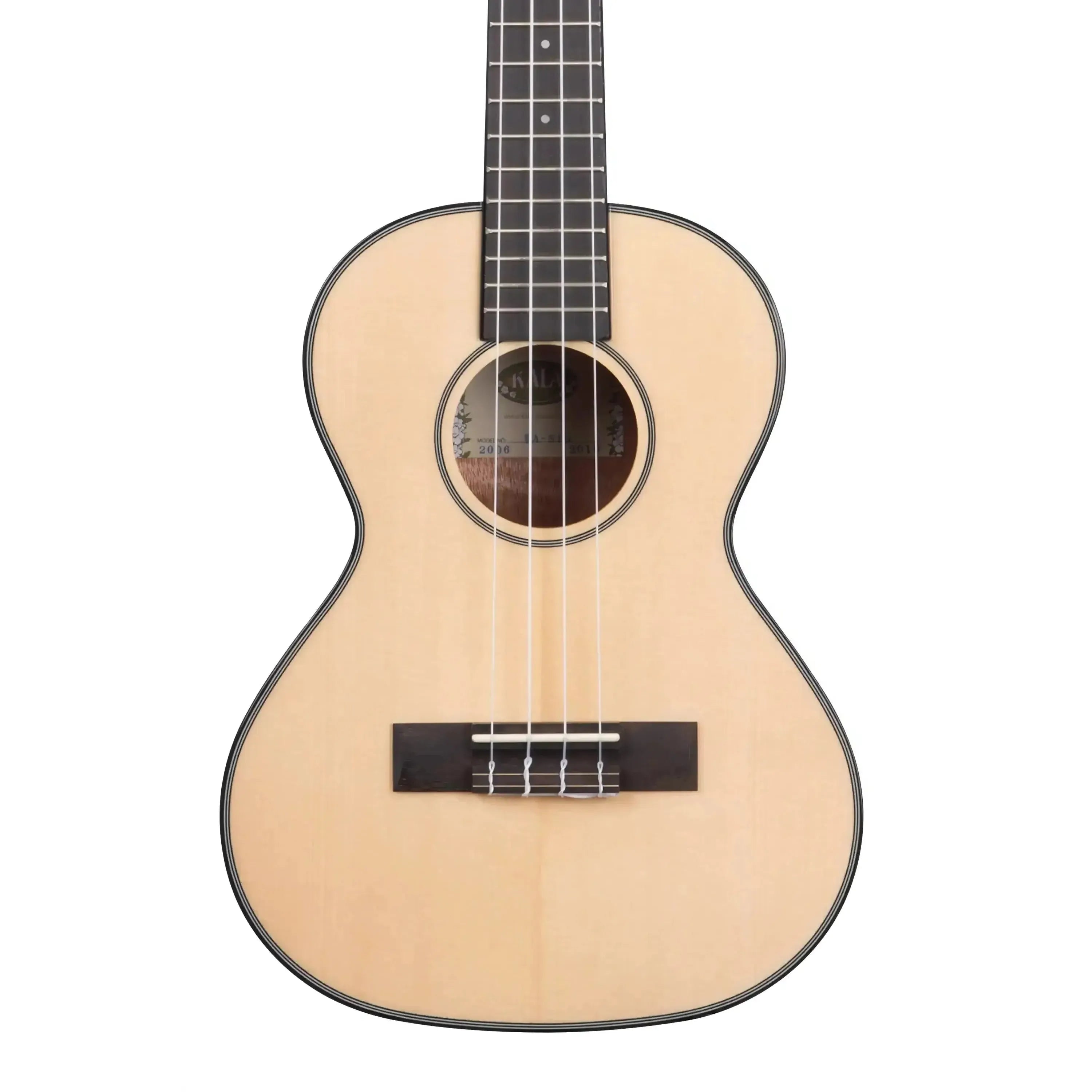 Kala STG Solid Spruce Top Tenor Ukulele with light wood body, black binding, and rosewood fingerboard.