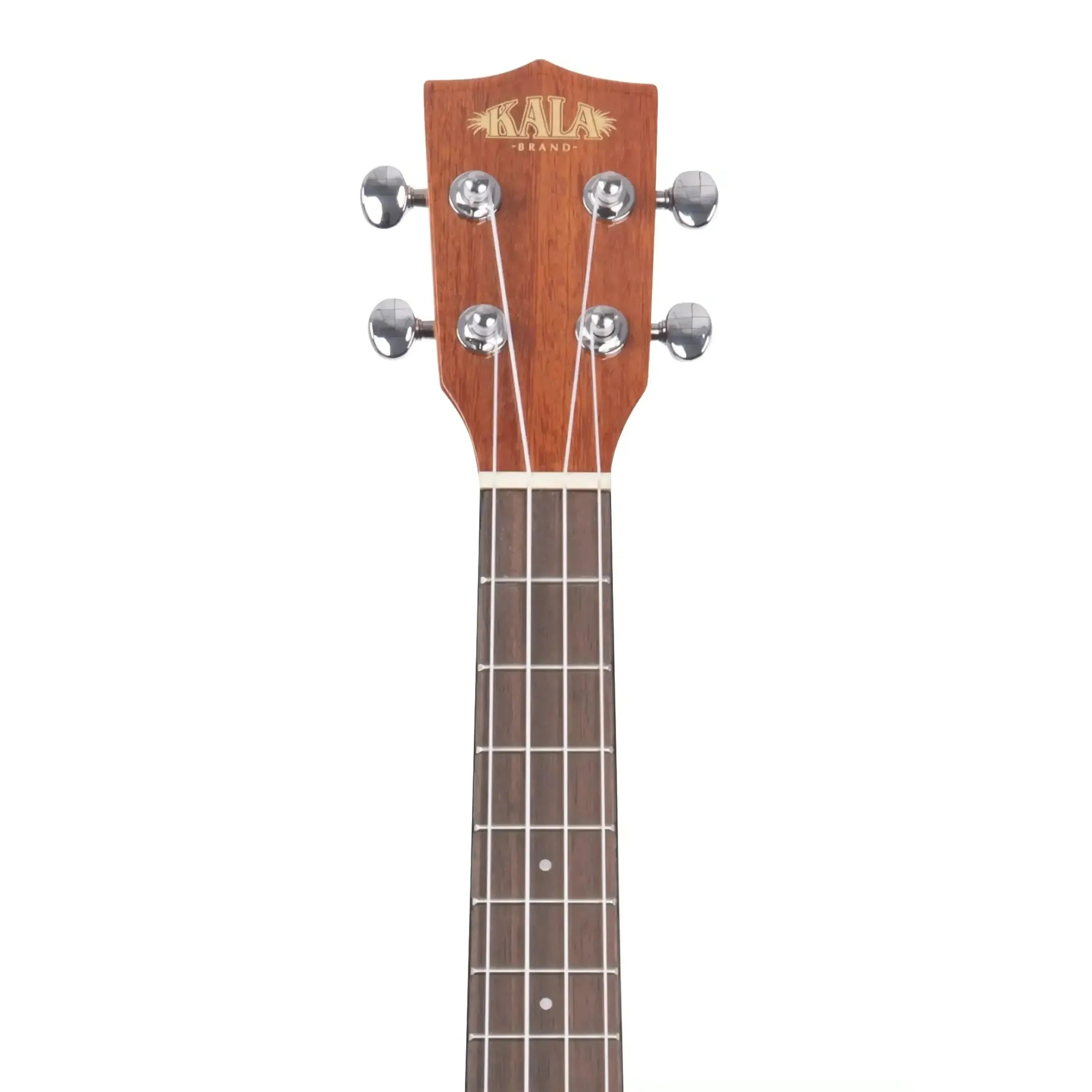 Kala Tenor Ukulele headstock with mahogany finish, silver tuners, and rosewood fingerboard.