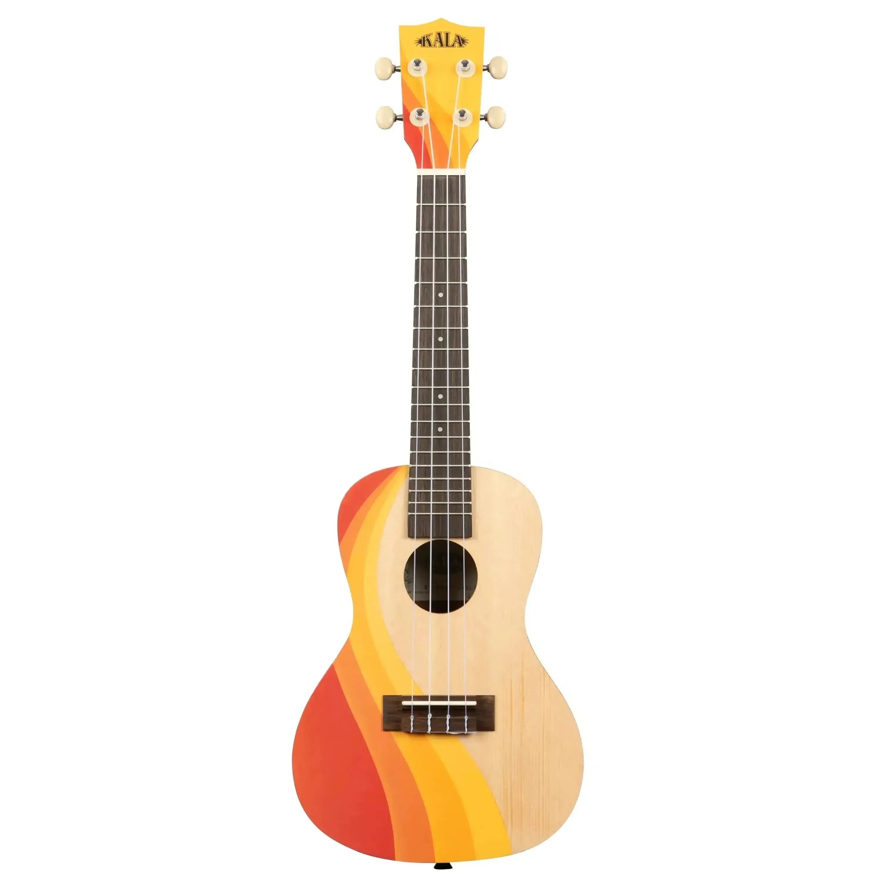 Kala SURF-SWELL Concert Ukulele with spruce top, mahogany back, and vibrant sunset wave design.