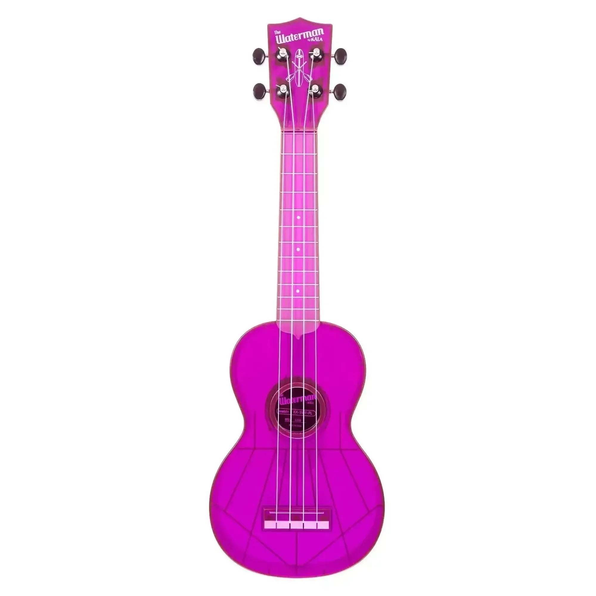 Kala Waterman fluorescent purple soprano ukulele made from ABS composite.