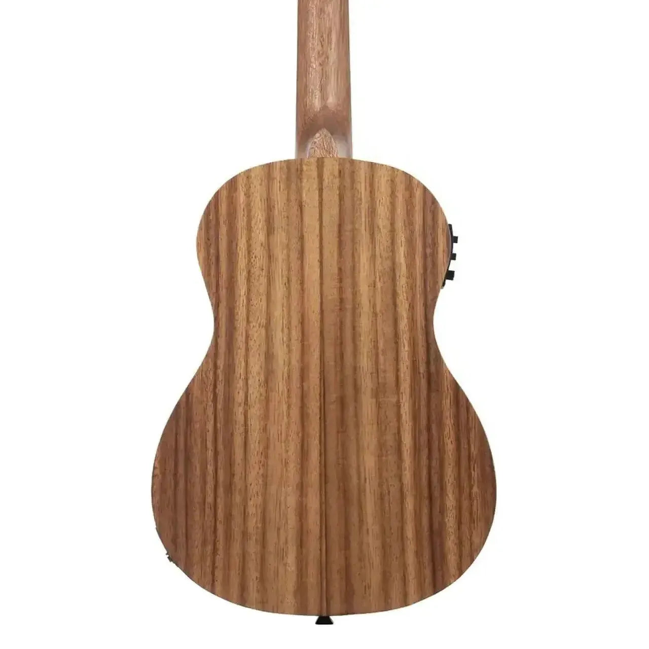 Kala TEAK-BE Teak Baritone Ukulele, back view, showing natural wood grain and satin finish.