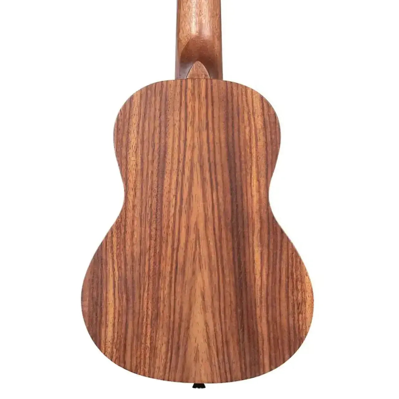 Back of a Kala TEAK-C Teak Concert Ukulele, showing its rich, striped teak wood grain.