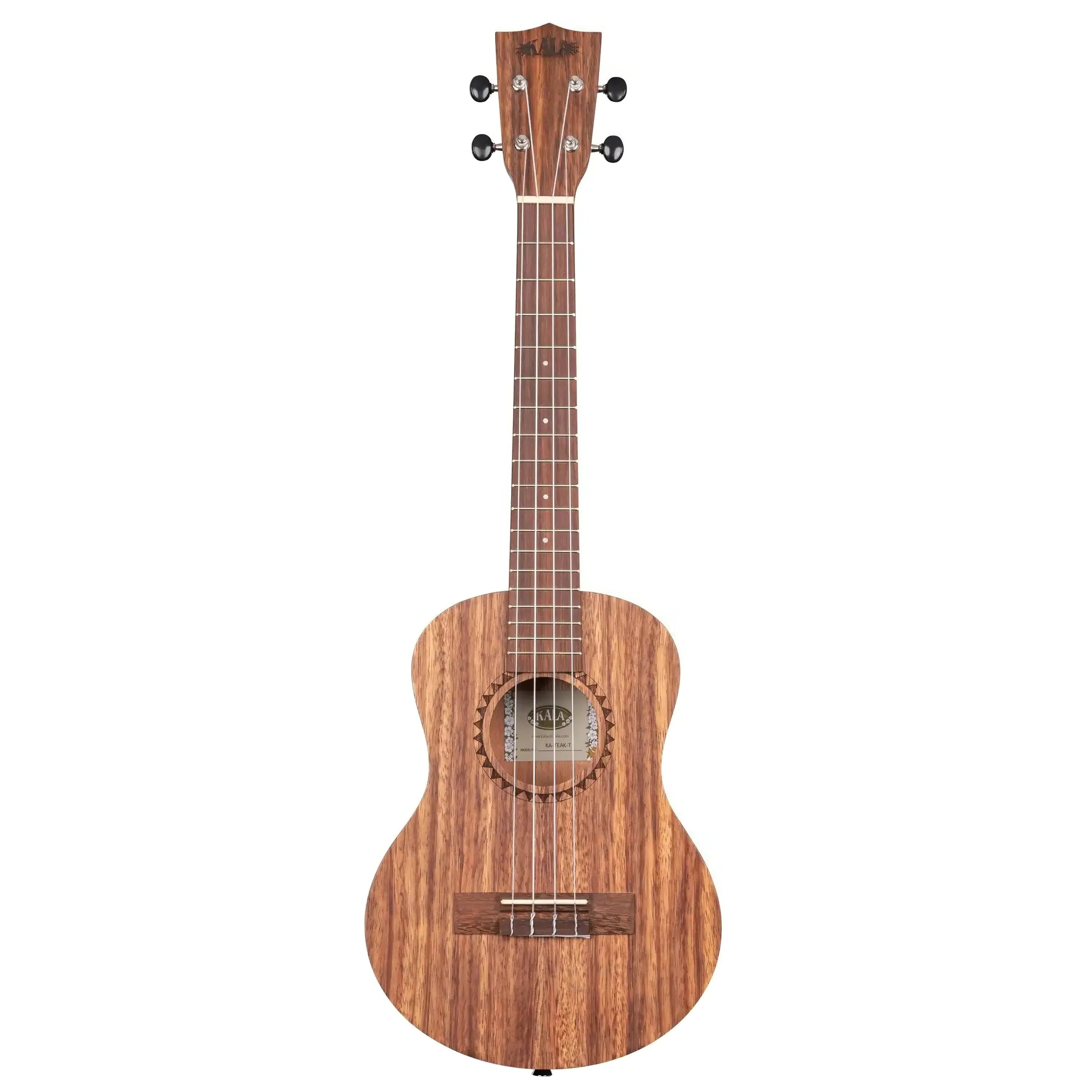 Kala TEAK-T Tenor Ukulele with a satin teak finish, dark fretboard, and decorative soundhole rosette.