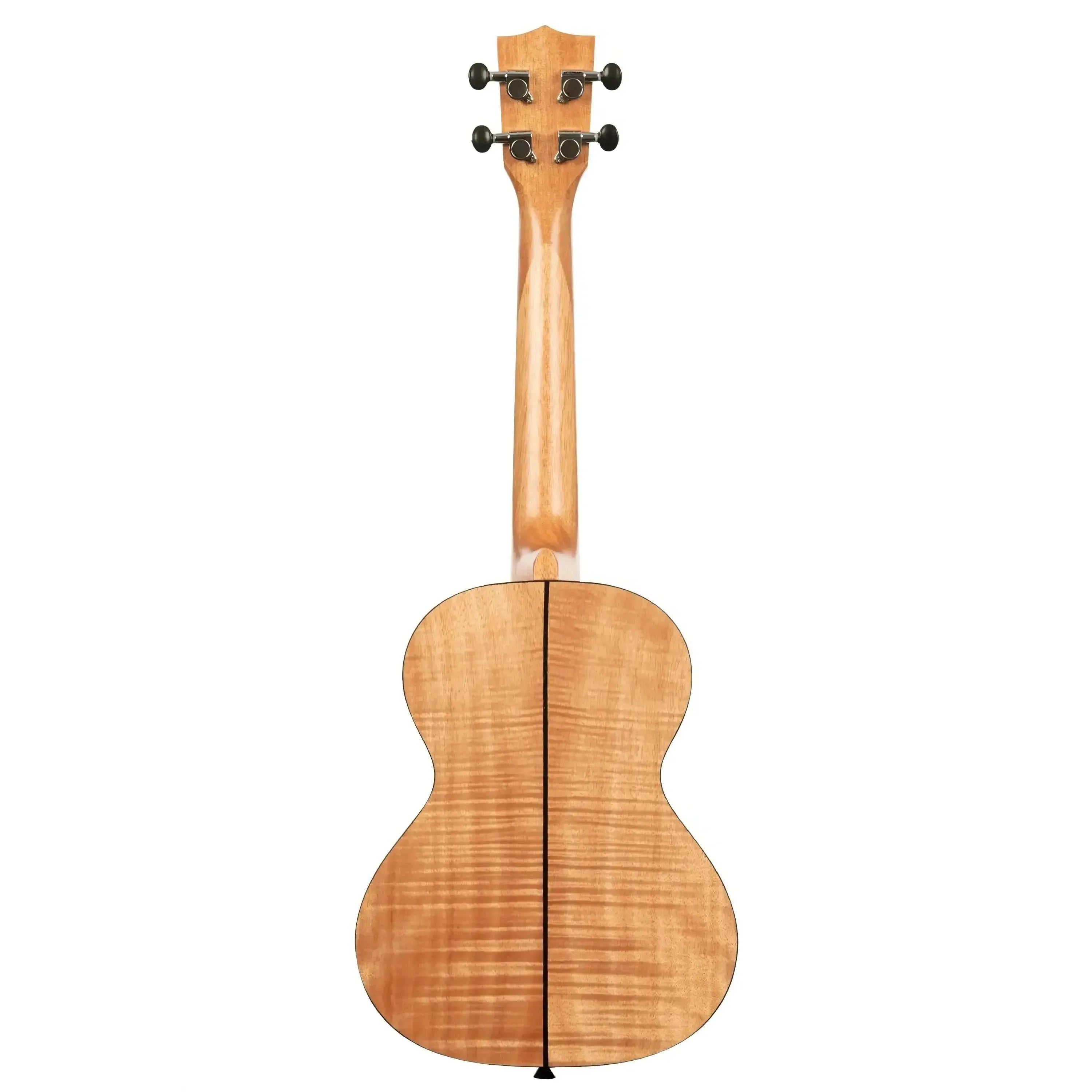 Kala TEM Exotic Mahogany Tenor Ukulele, back view, with light wood grain and black binding.