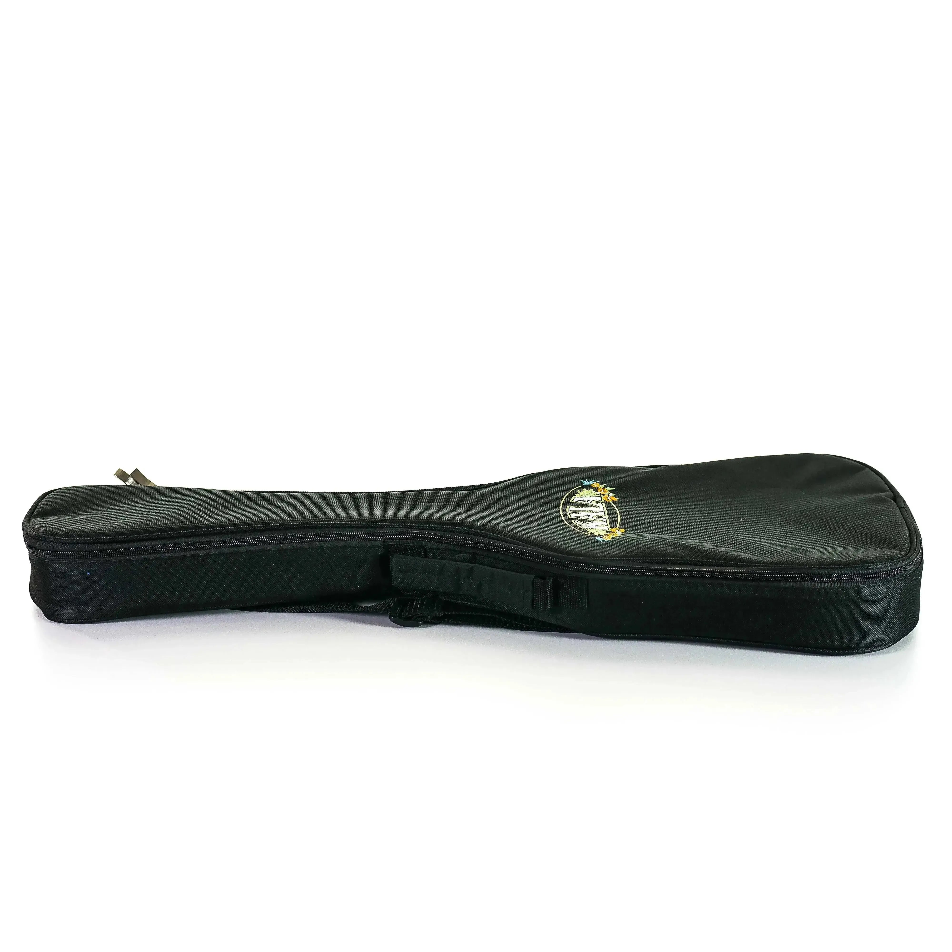 Kala black thinbody tenor ukulele gigbag case with strap, zipper, and embroidered logo.