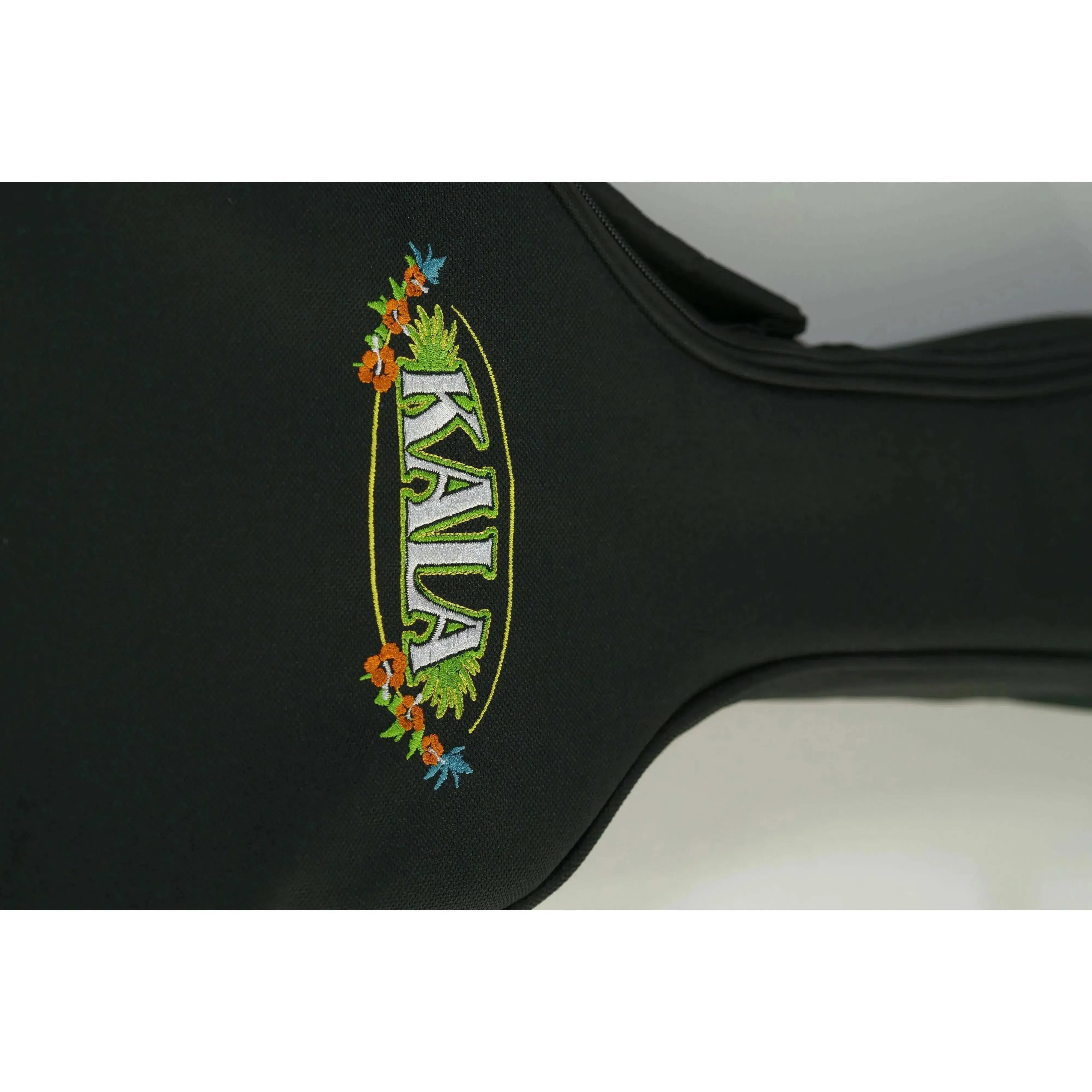 Kala Thinbody Tenor Ukulele Gigbag Case: black durable material with embroidered Kala logo and floral design.