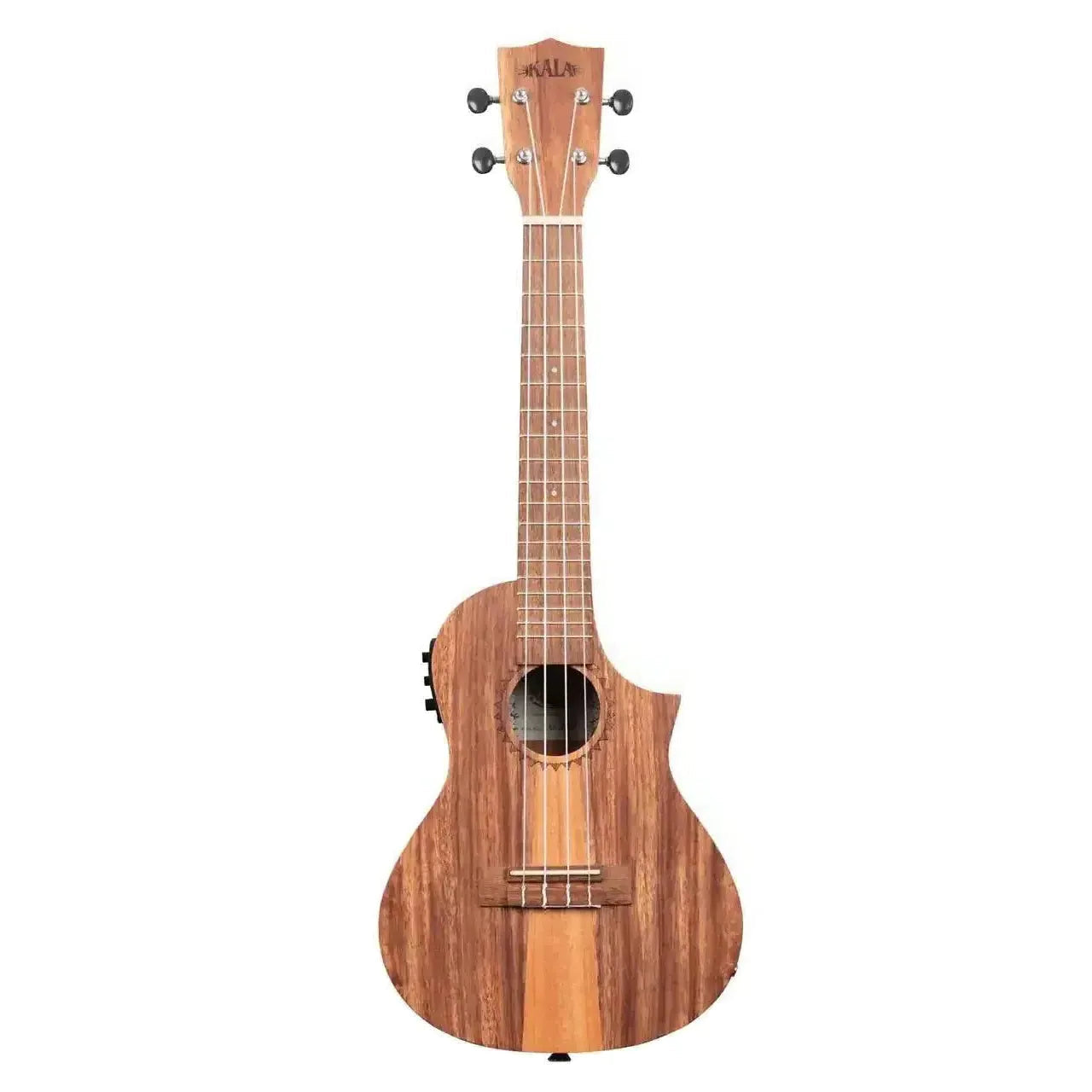 Kala Teak Tri-Top Concert Ukulele with cutaway, EQ, and mahogany stripe.