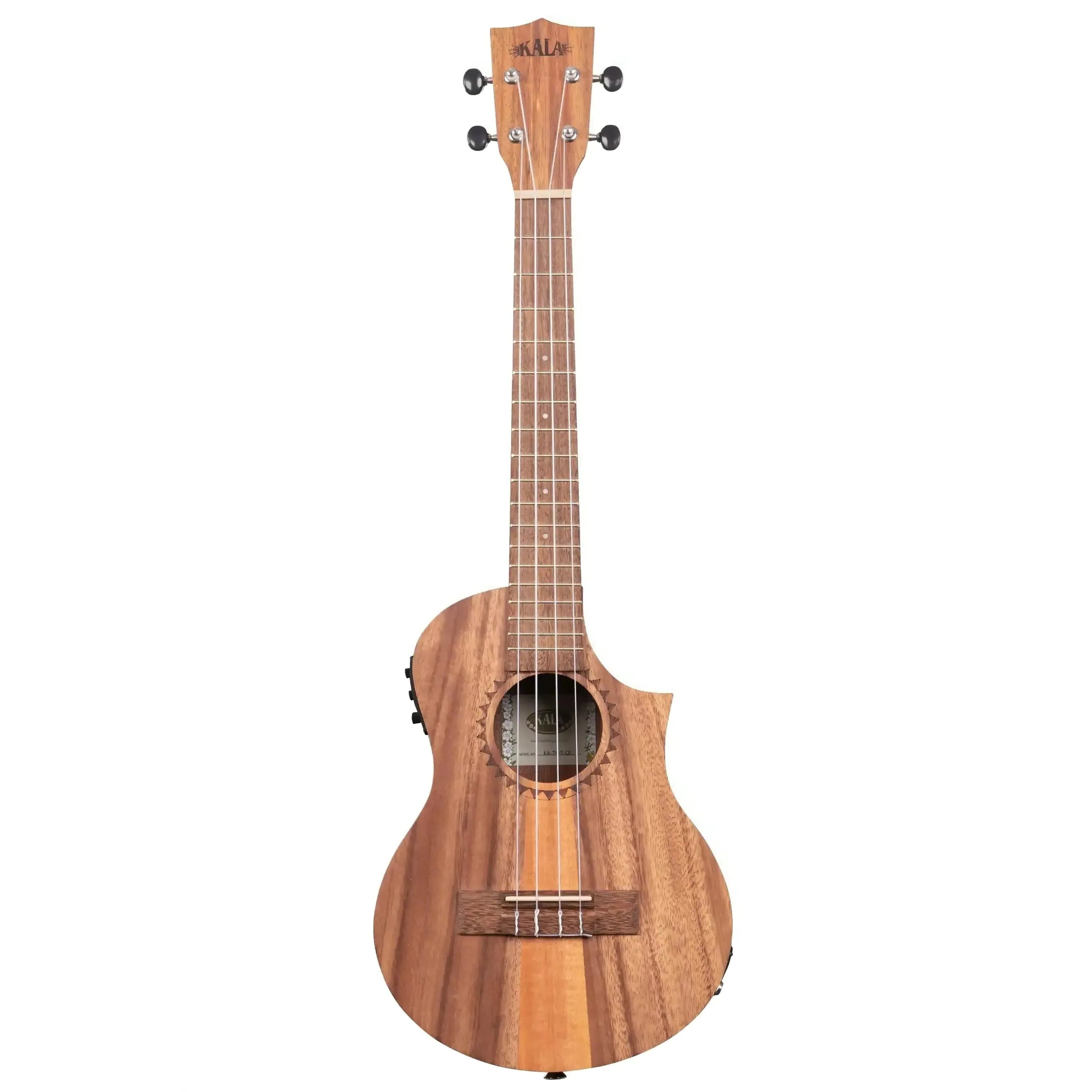 Kala TK-T-CE Teak Tri-Top Tenor Ukulele with cutaway, EQ, and natural wood finish.
