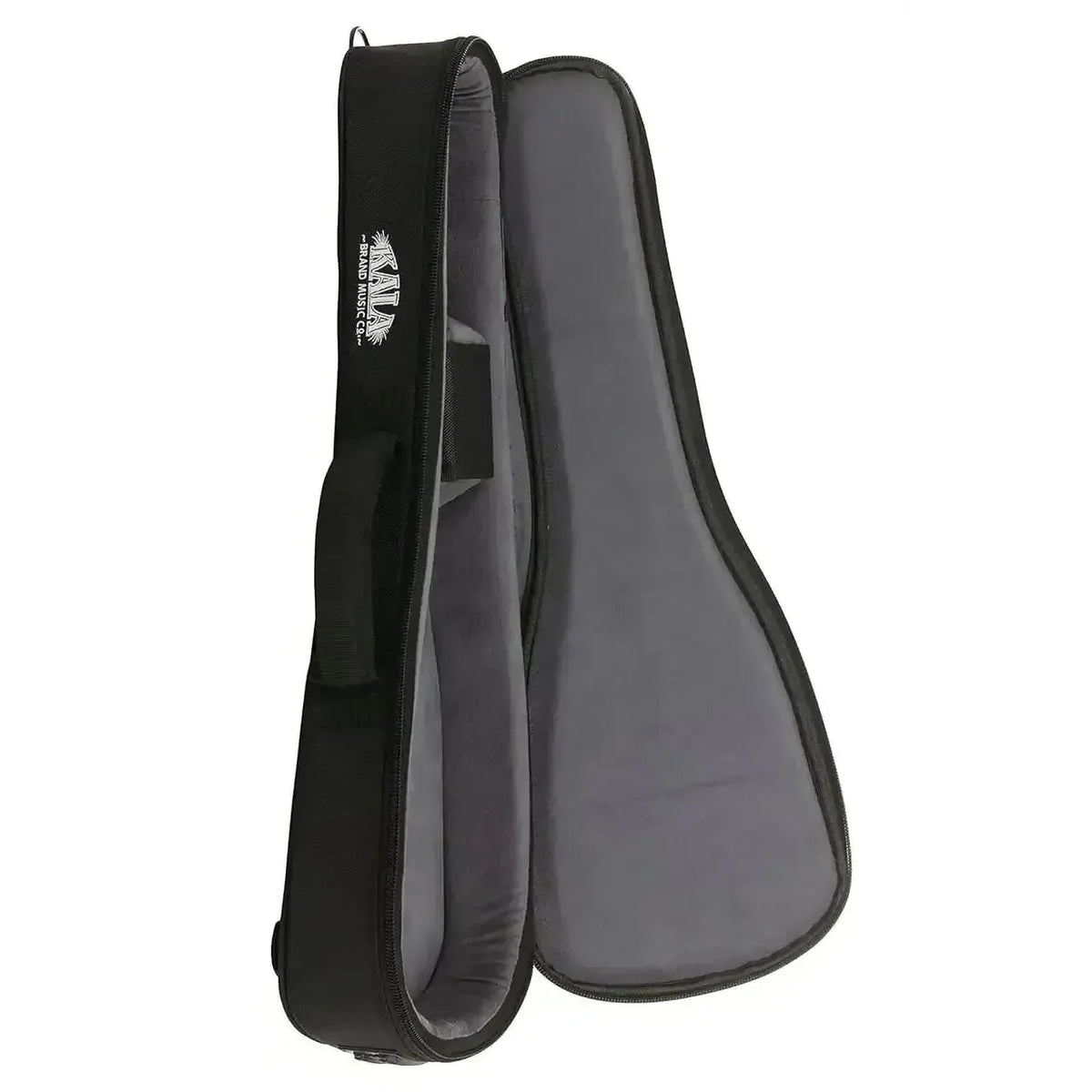 Kala TSUB-T Transit Series black tenor ukulele gig bag with plush grey interior and embroidered logo.