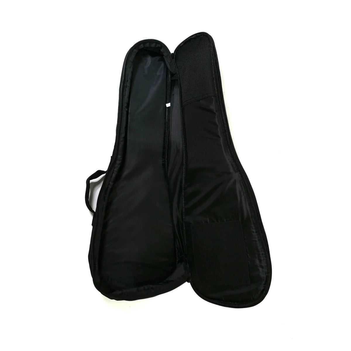 Kala UB-T black padded Cordura tenor ukulele gig bag, open, showing interior and accessory pocket.