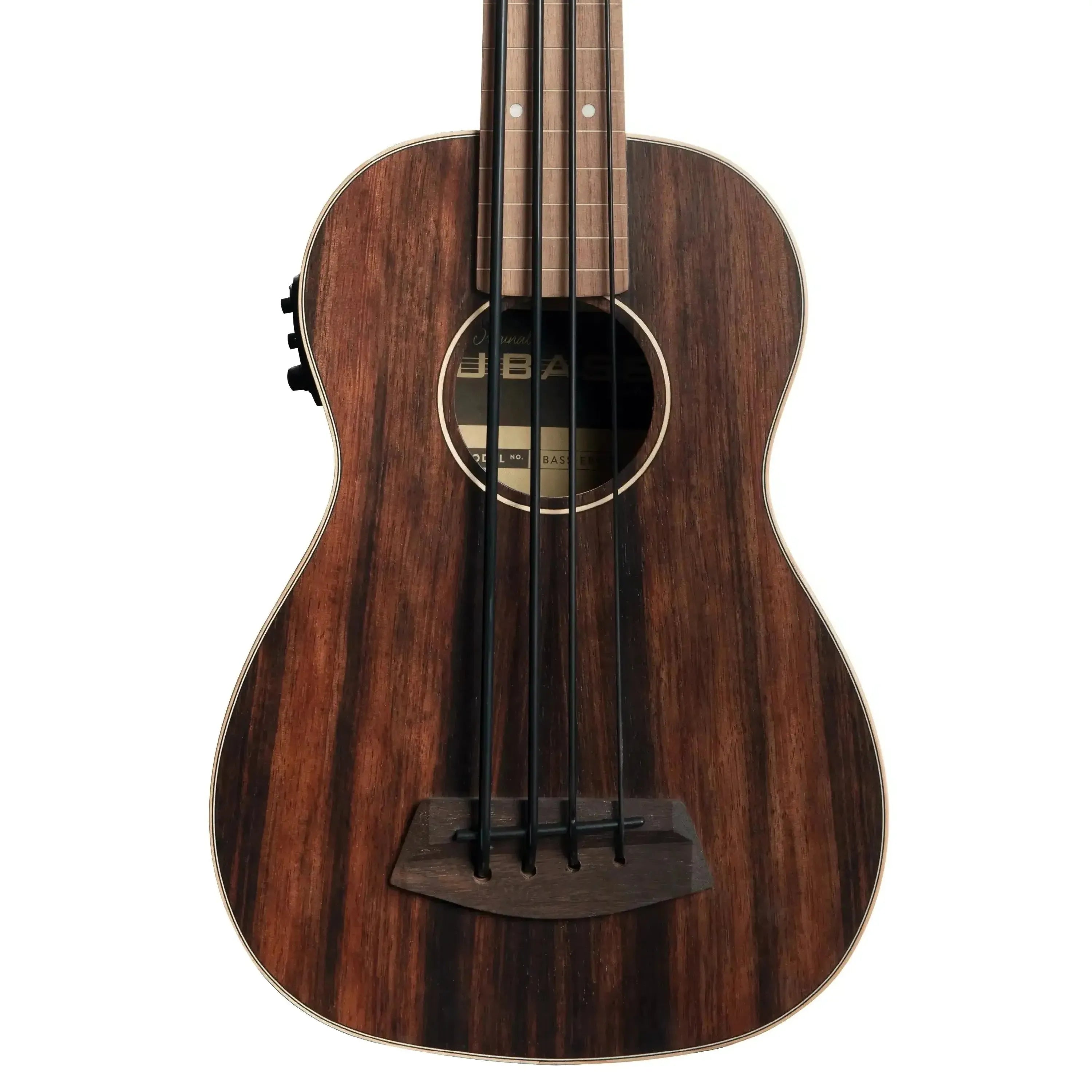 Kala Striped Ebony Fretless Acoustic-Electric U•BASS, dark wood grain, satin finish, maple binding.