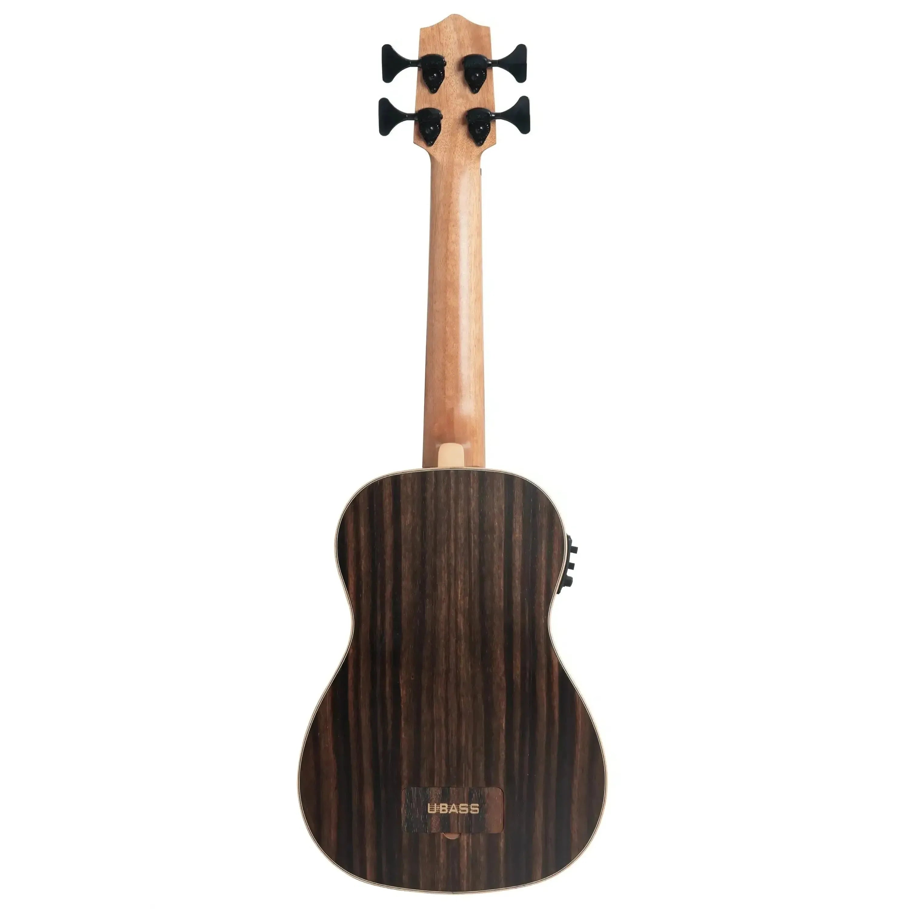 Kala UBASS-EBY-FL Striped Ebony Fretless Acoustic-Electric U•BASS, back view with mahogany neck.
