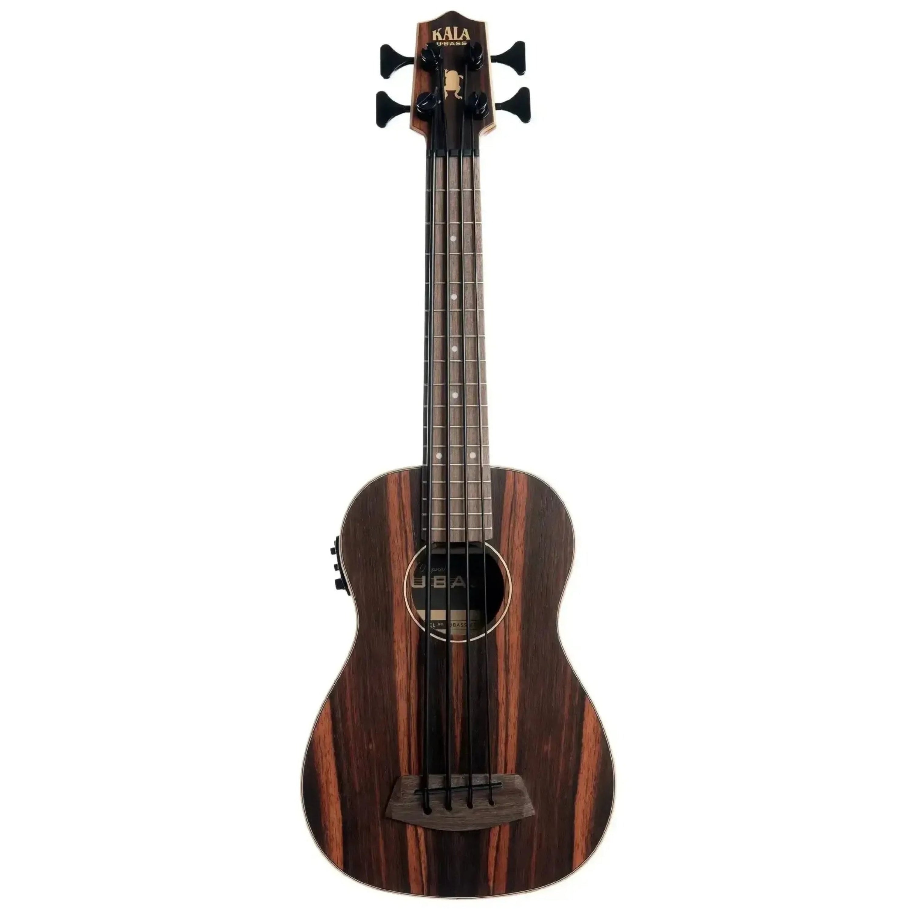Kala Striped Ebony Fretted Acoustic-Electric U•BASS with dark wood grain and black tuners.