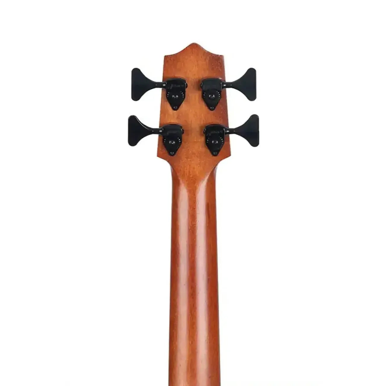 Kala U•BASS exotic mahogany neck and headstock with black Hipshot Ultralite tuners.