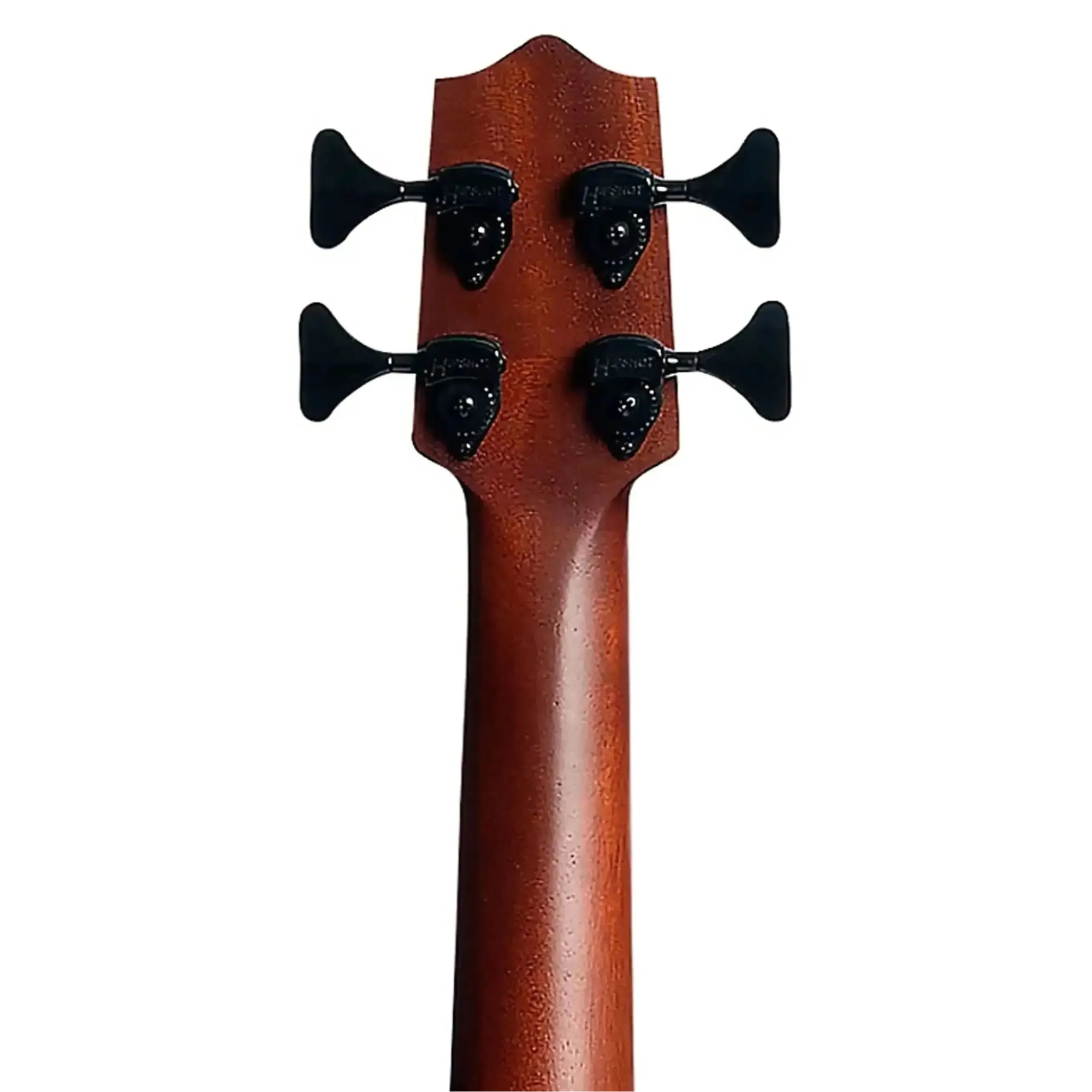 Kala Left-Handed Acoustic-Electric U•BASS mahogany headstock with black Hipshot Ultralite tuners.