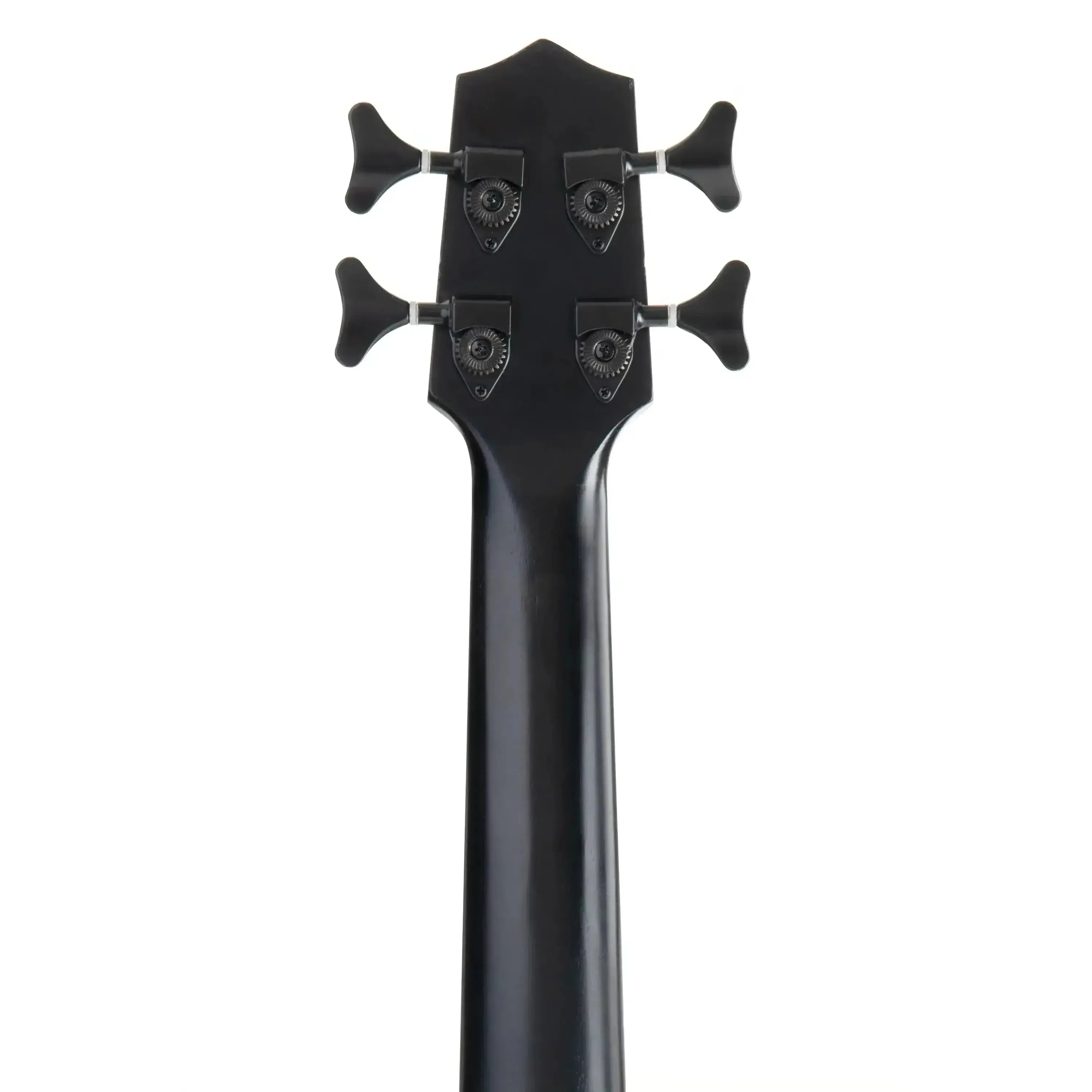 Back of Kala Black Mahogany Acoustic-Electric U•BASS headstock with custom black die-cast tuners.