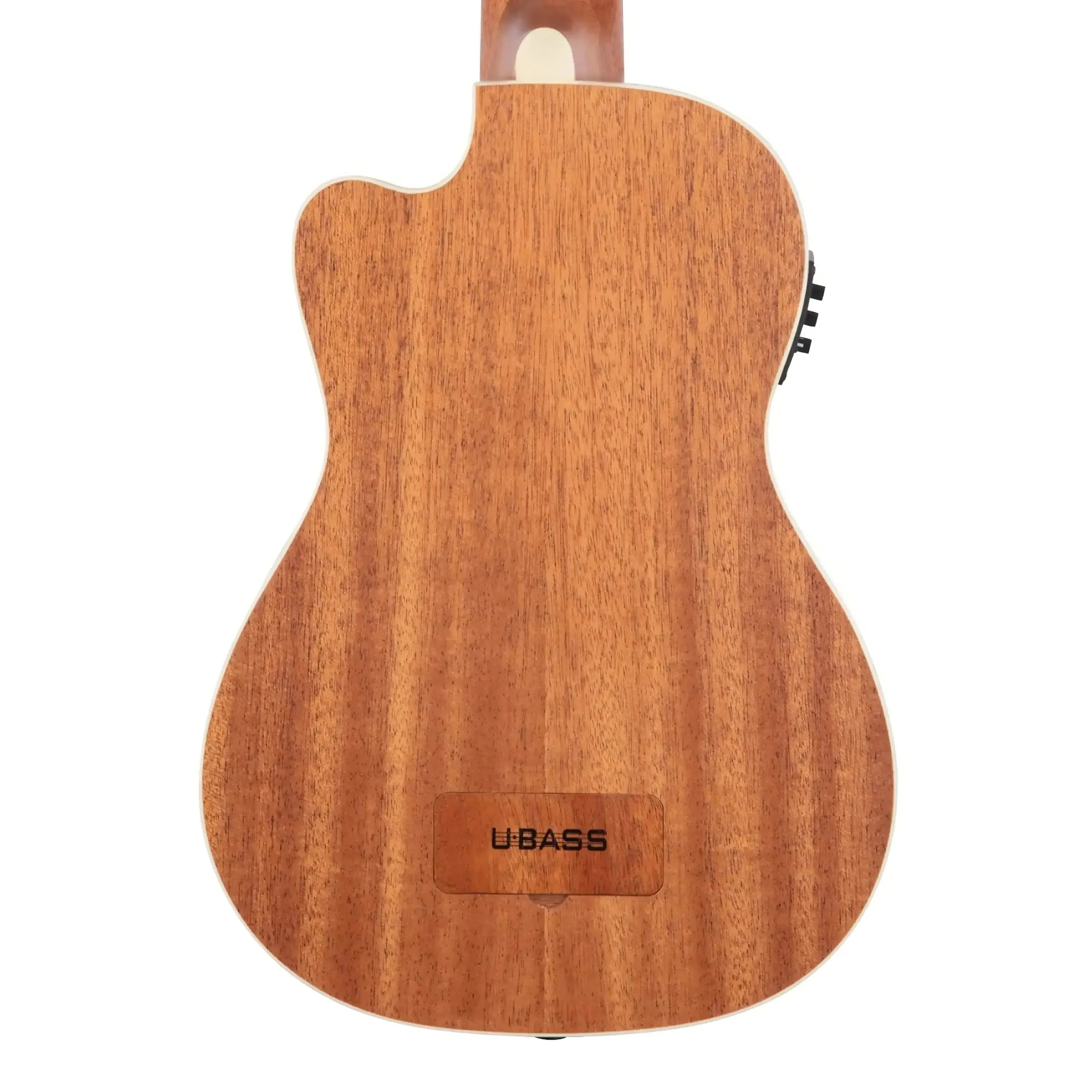 Back of a Kala Journeyman Acoustic-Electric U•BASS, showing its mahogany laminate and cream binding.