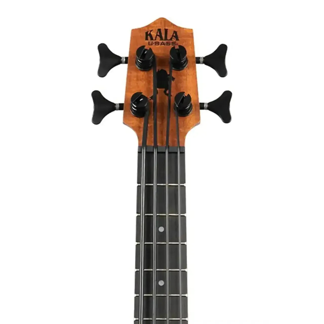 Kala U•BASS mahogany headstock and fretboard with black tuners.
