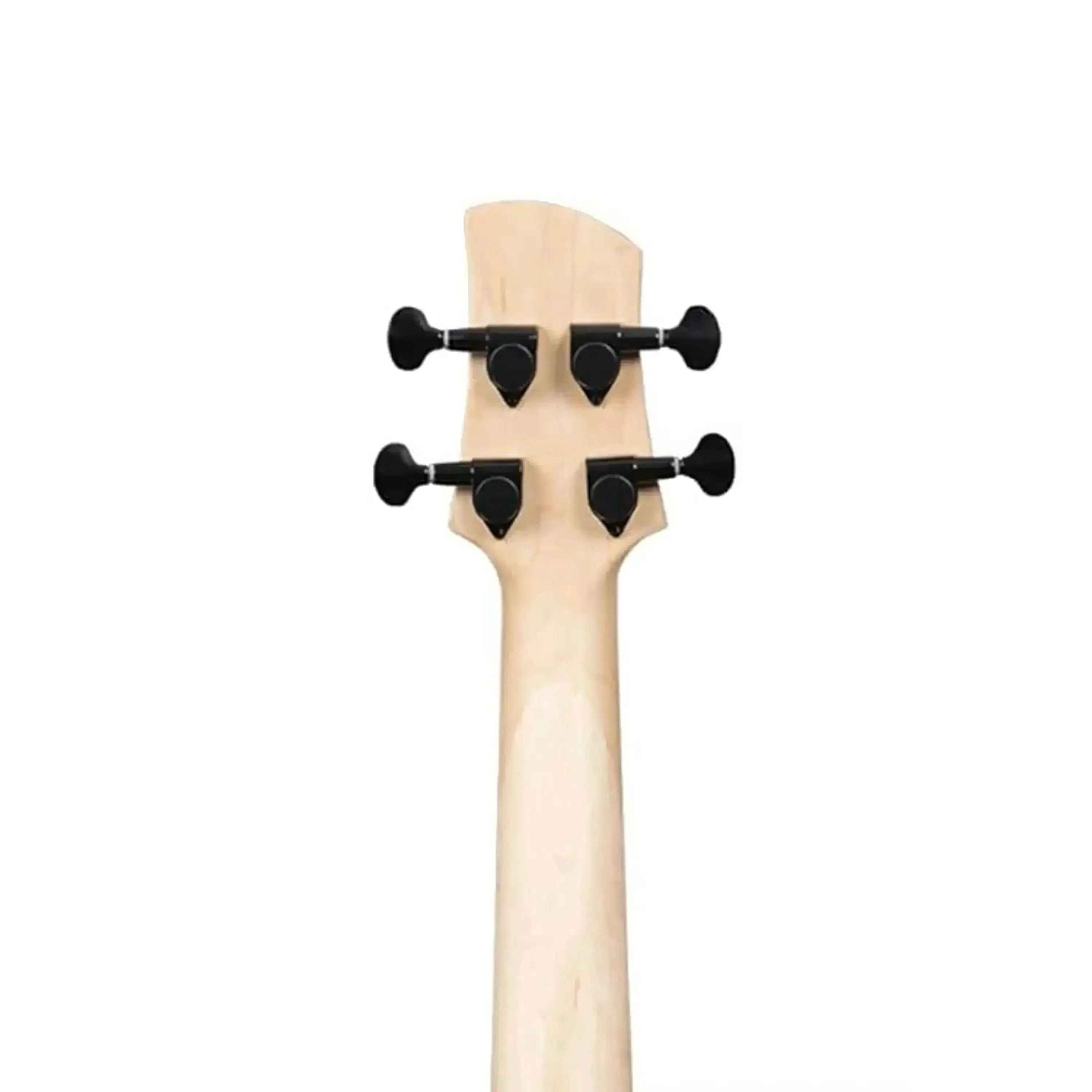 Kala UBASS-SB-BK-FS U•BASS headstock and maple neck with four black closed-gear tuners.