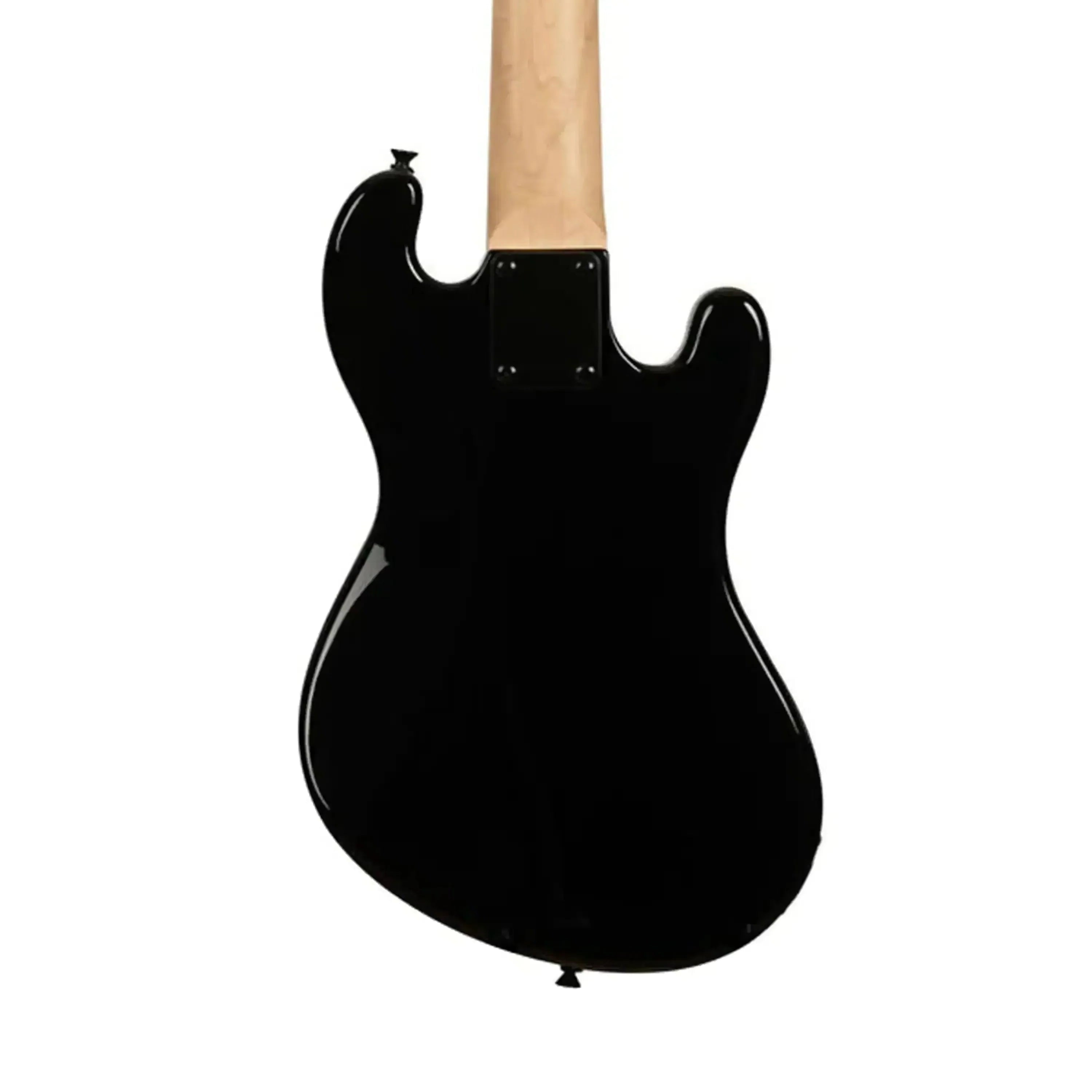 Back of a Kala U•BASS, jet black solid body with a light maple neck.
