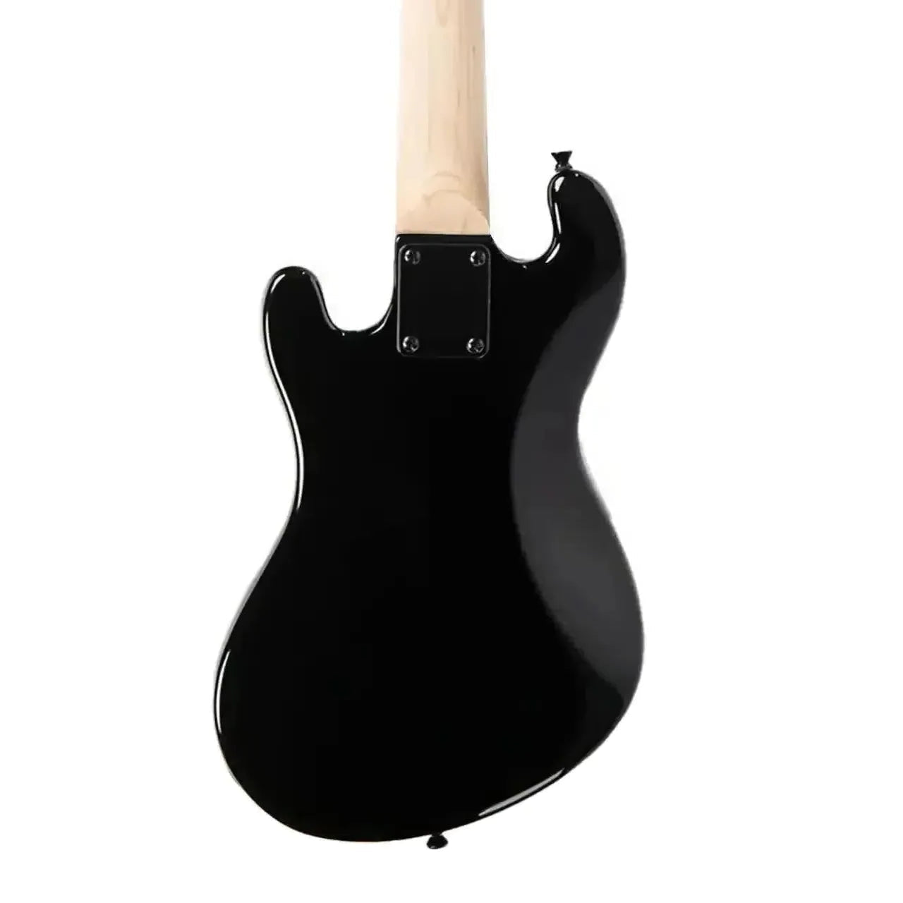 Back of a Kala Jet Black Solid Body Fretted Electric U•BASS with a light maple neck.