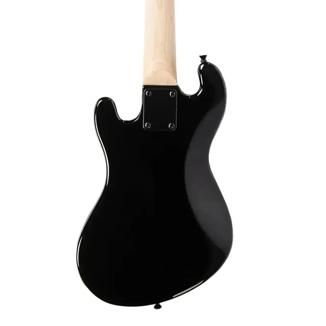 Kala Jet Black Solid Body Fretted U•BASS, back view, with light maple neck.