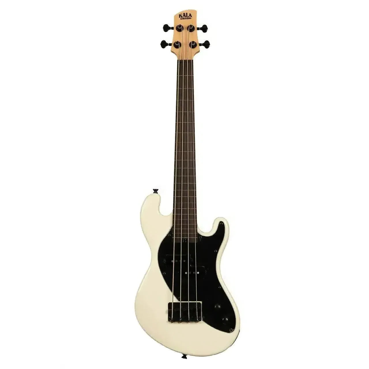 Kala UBASS-SB-CR-FL Sweet Cream solid body fretless U•BASS with black pickguard and tuners.