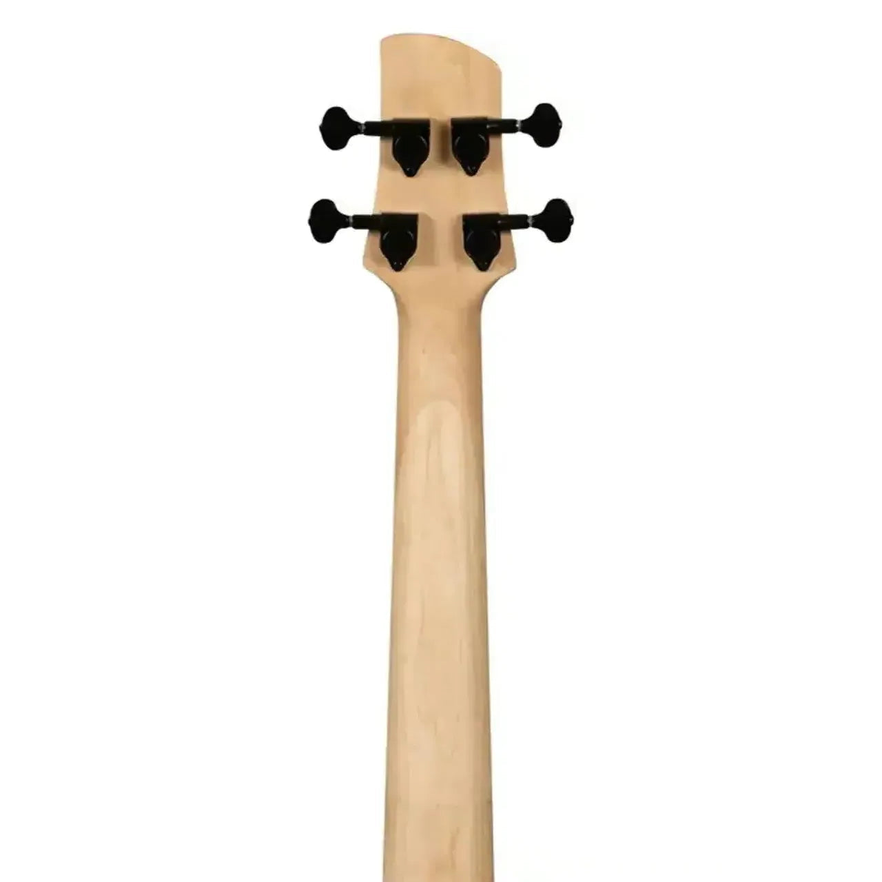 Back of Kala UBASS-SB-CR-FL Sweet Cream U•BASS headstock and maple neck with black closed-gear tuners.