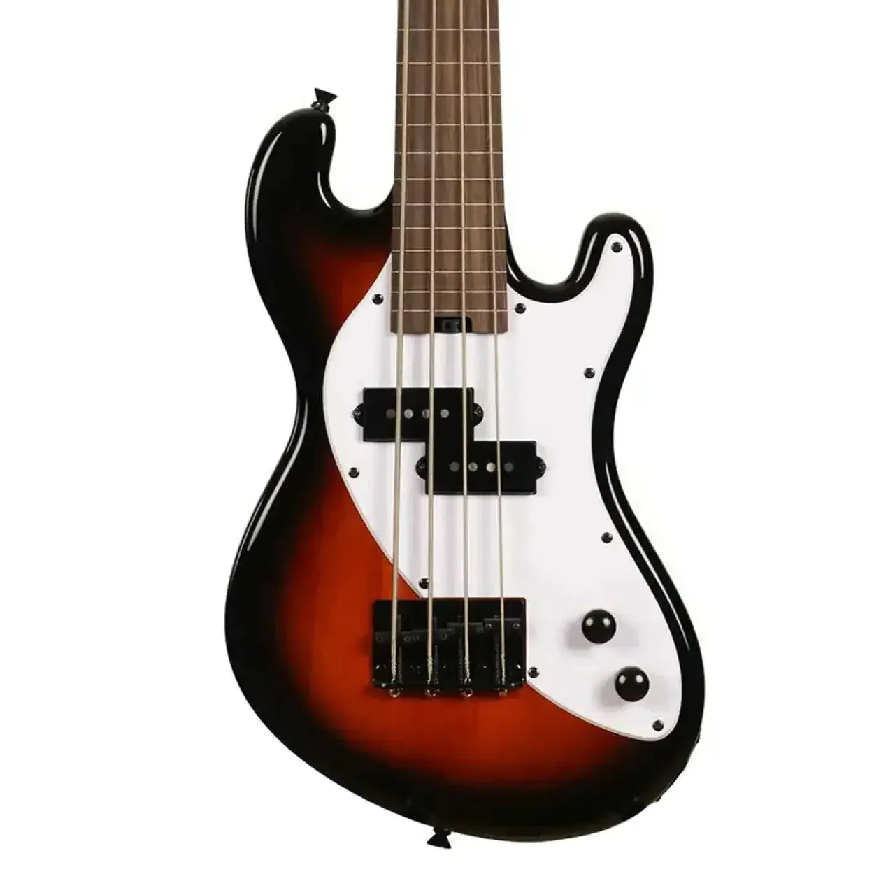 Kala Sunburst Fretless Solid Body U•BASS with white pickguard, black pickups, and control knobs.