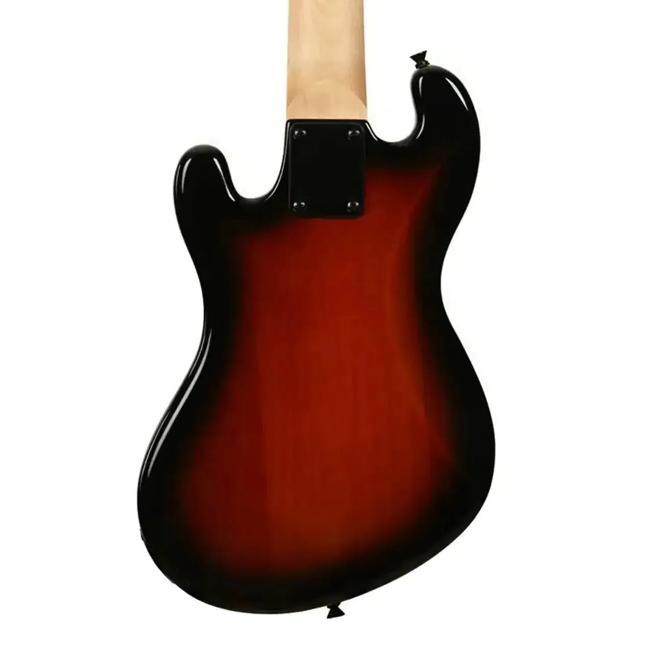Kala Sunburst Fretless Solid Body U•BASS, back view, glossy okoume body, maple neck.