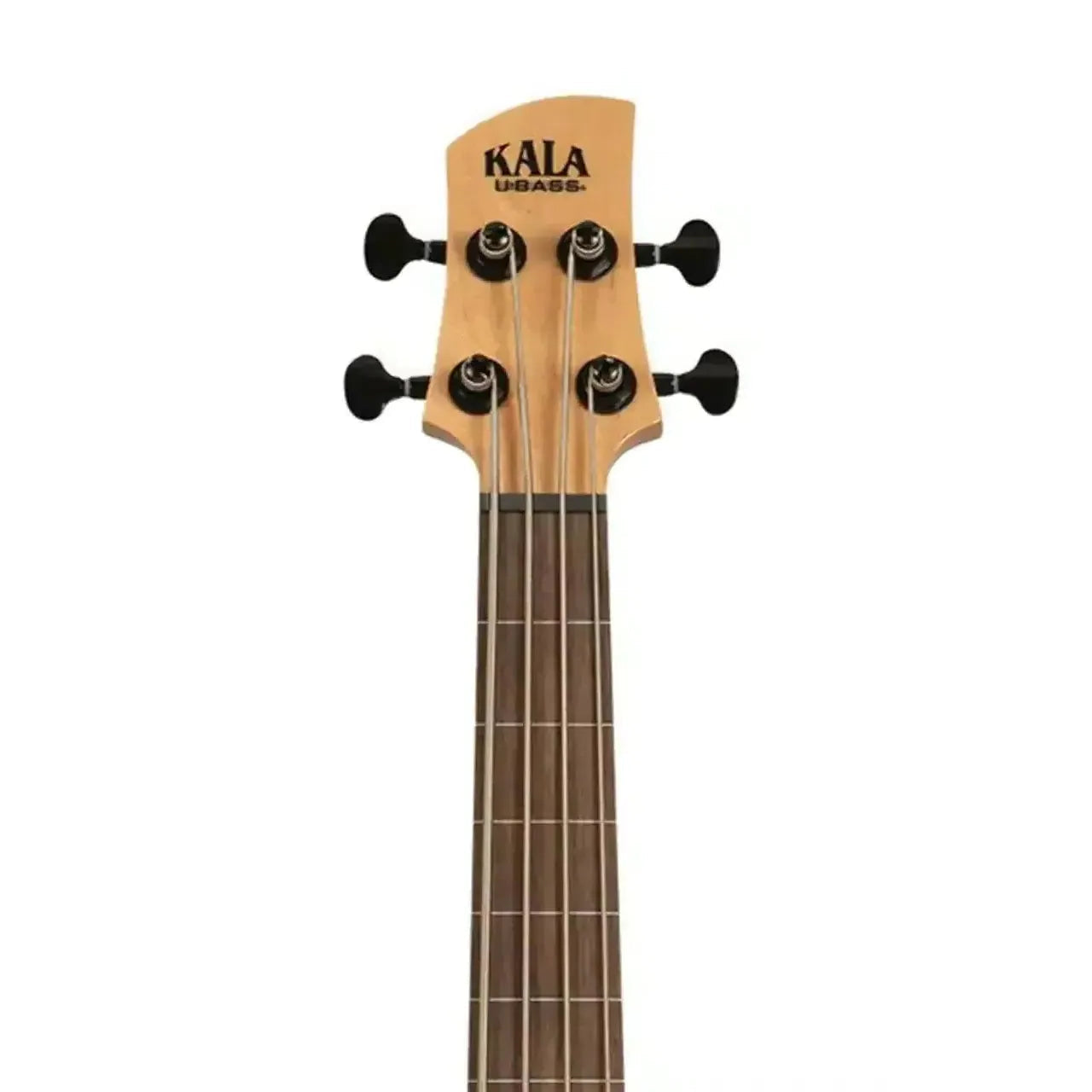 Kala U-BASS fretless maple neck and headstock with black tuning pegs.
