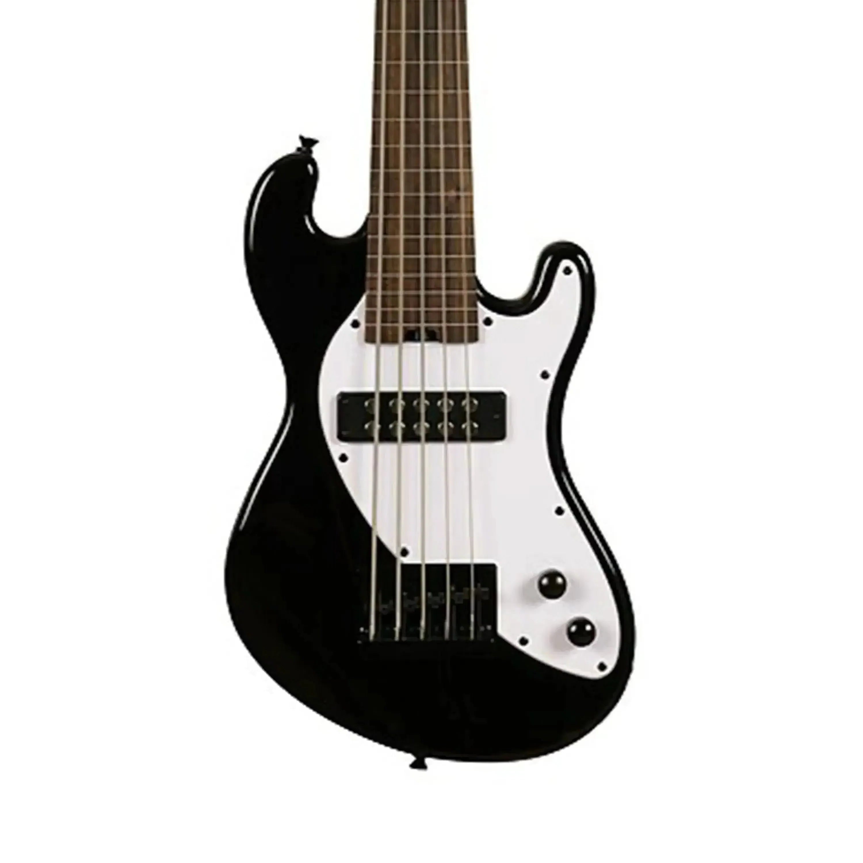 Kala UBASS-SB5-BK-FL Jet Black Solid Body Fretless 5-String U•BASS with white pickguard.