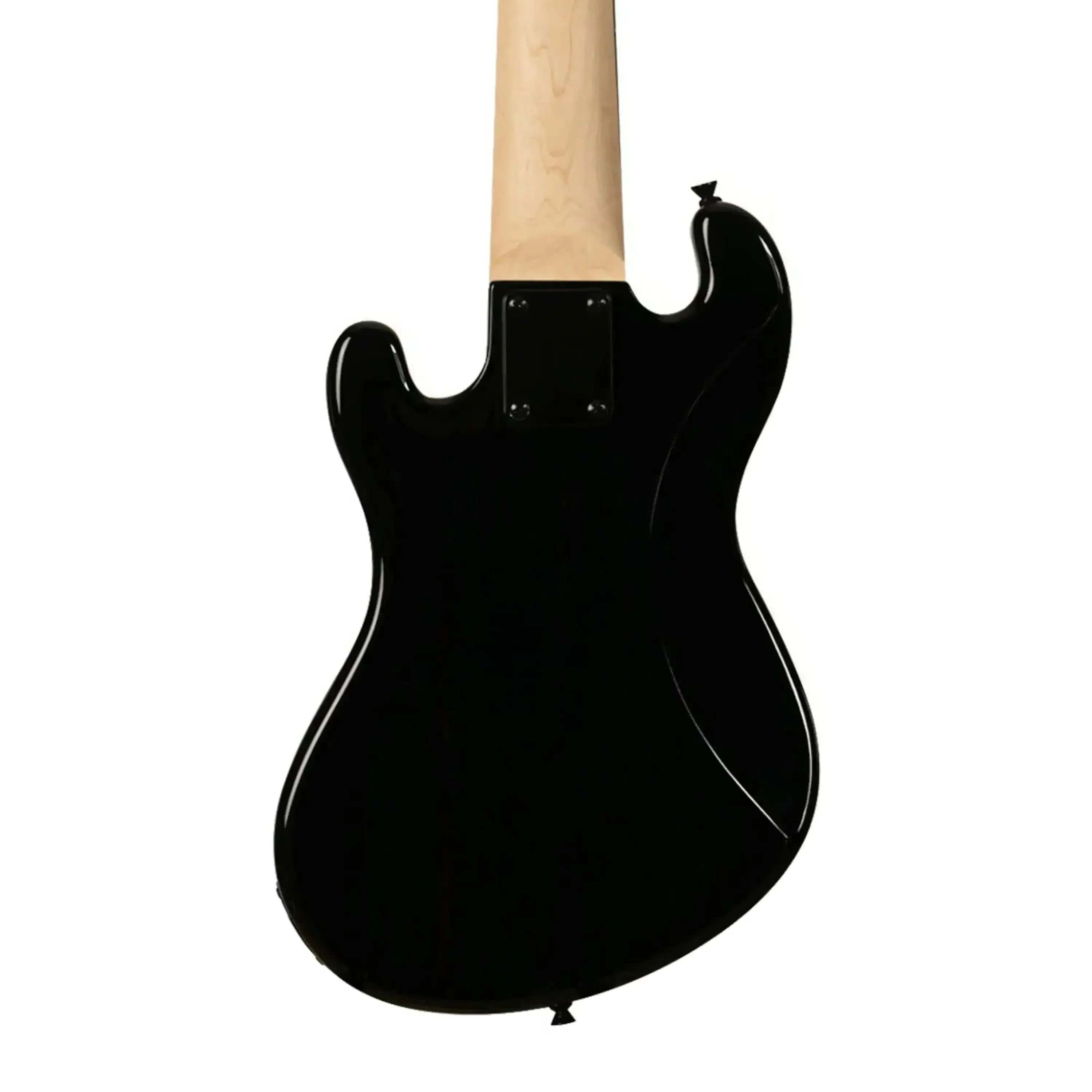 Back of a Kala Jet Black Solid Body Fretless 5-String U•BASS with a light maple neck.
